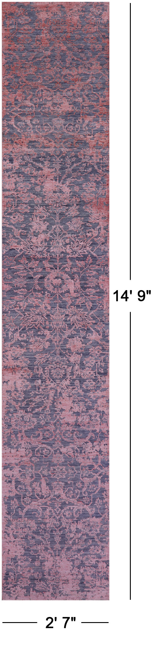 Grey Contemporary Hand Knotted Wool & Silk Runner Rug - 2' 7" X 14' 9" - Golden Nile