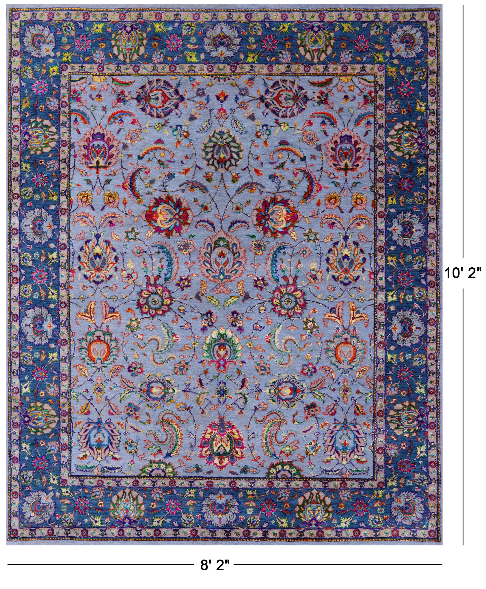 Grey Persian Hand Knotted Wool & Silk Rug - 8' 2" X 10' 2" - Golden Nile