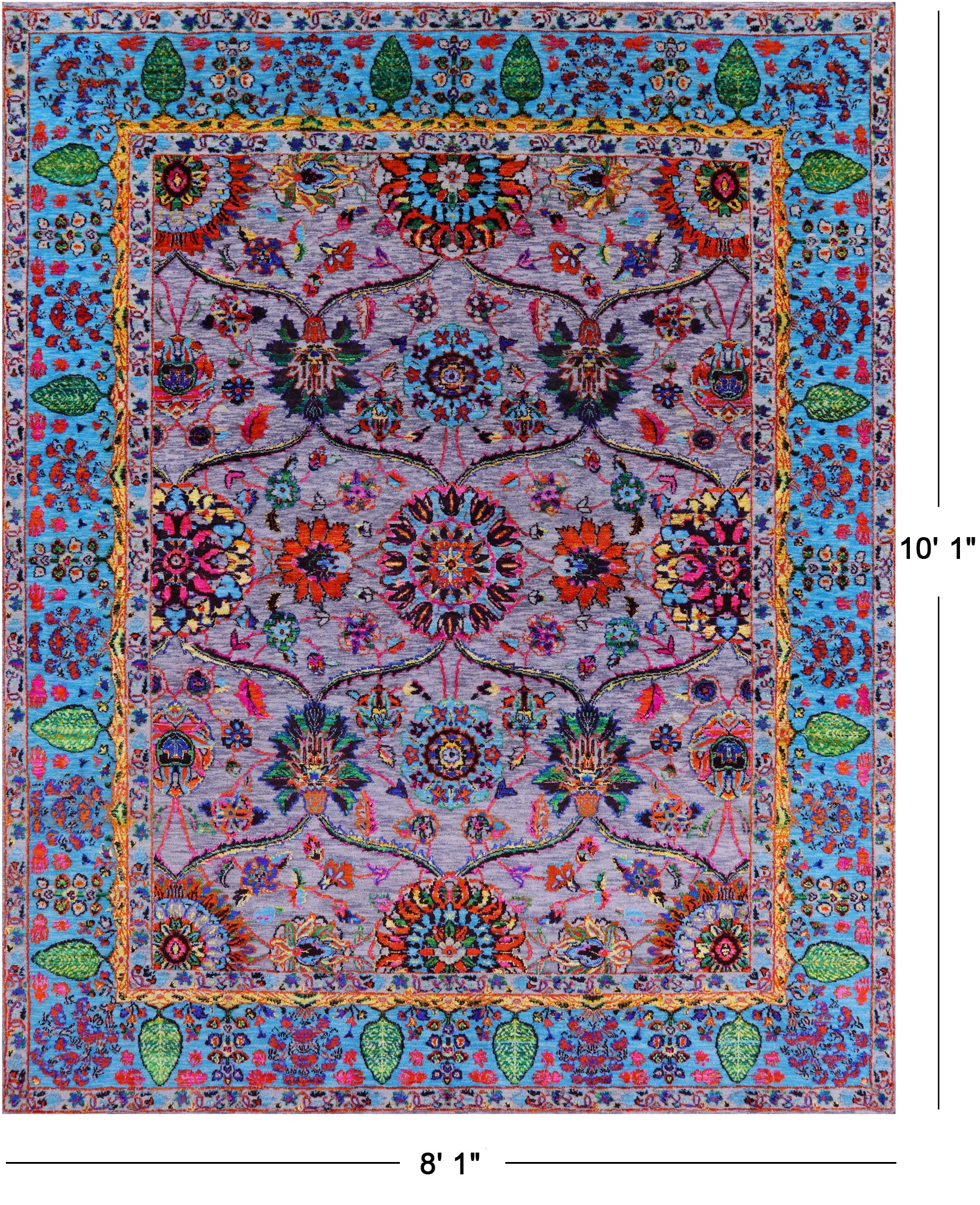 Grey Persian Tabriz Hand Knotted Wool & Silk Rug - 8' 1" X 10' 1" - Golden Nile