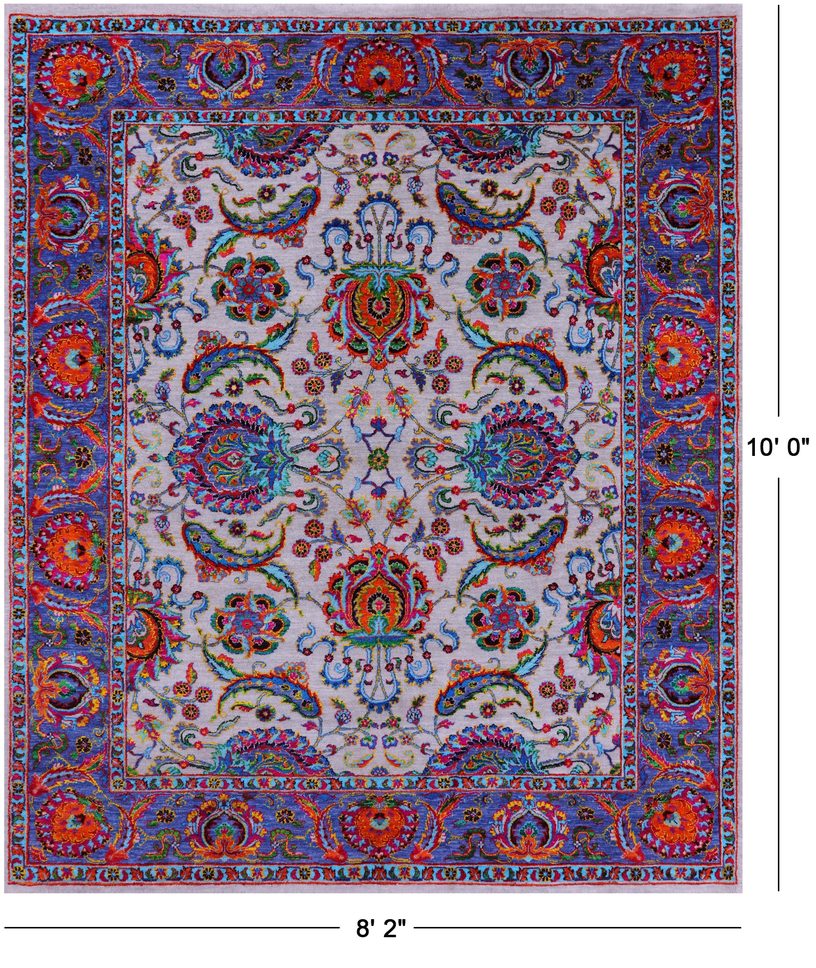 Grey Persian Hand Knotted Wool & Silk Rug - 8' 2" X 10' 0" - Golden Nile