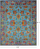 Blue Persian Hand Knotted Wool & Silk Rug - 8' 0" X 10' 1" - Golden Nile