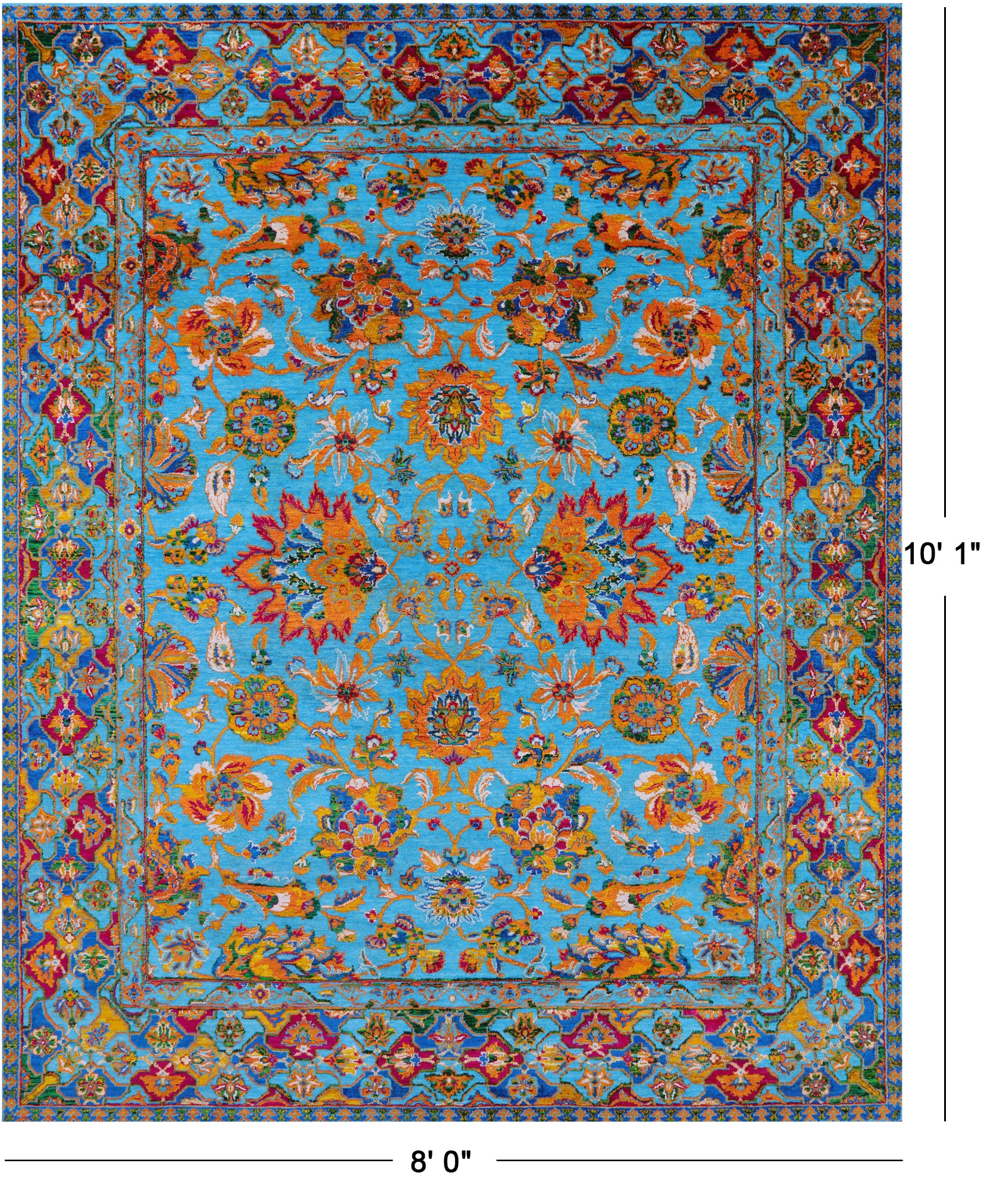 Blue Persian Hand Knotted Wool & Silk Rug - 8' 0" X 10' 1" - Golden Nile