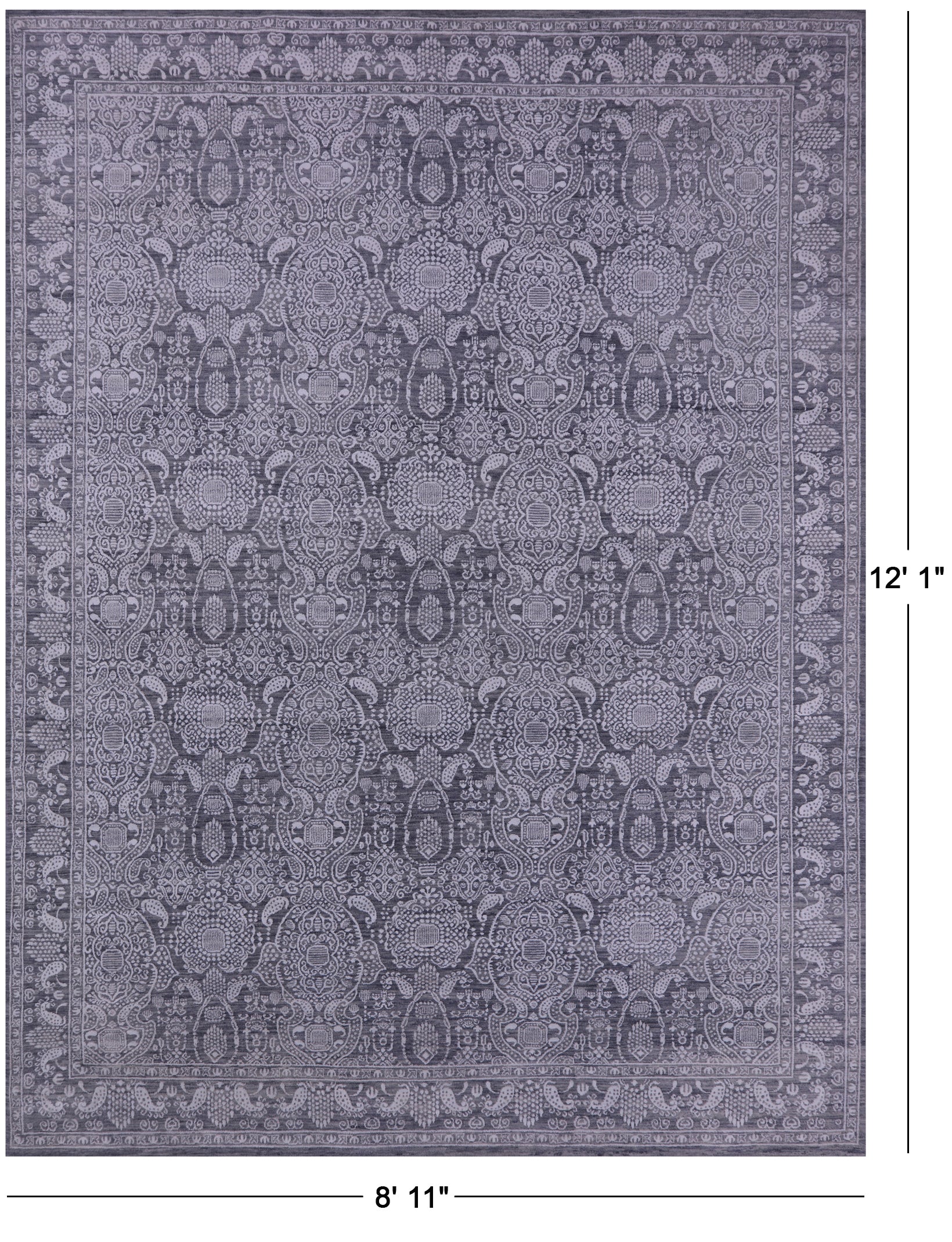Grey Persian Hand Knotted Wool & Silk Rug - 8' 11" X 12' 1" - Golden Nile
