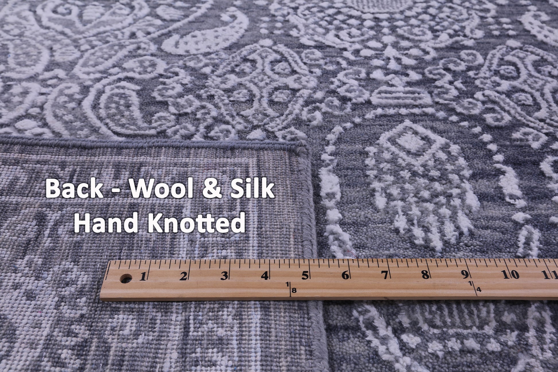 Grey Persian Hand Knotted Wool & Silk Rug - 8' 11" X 12' 1" - Golden Nile