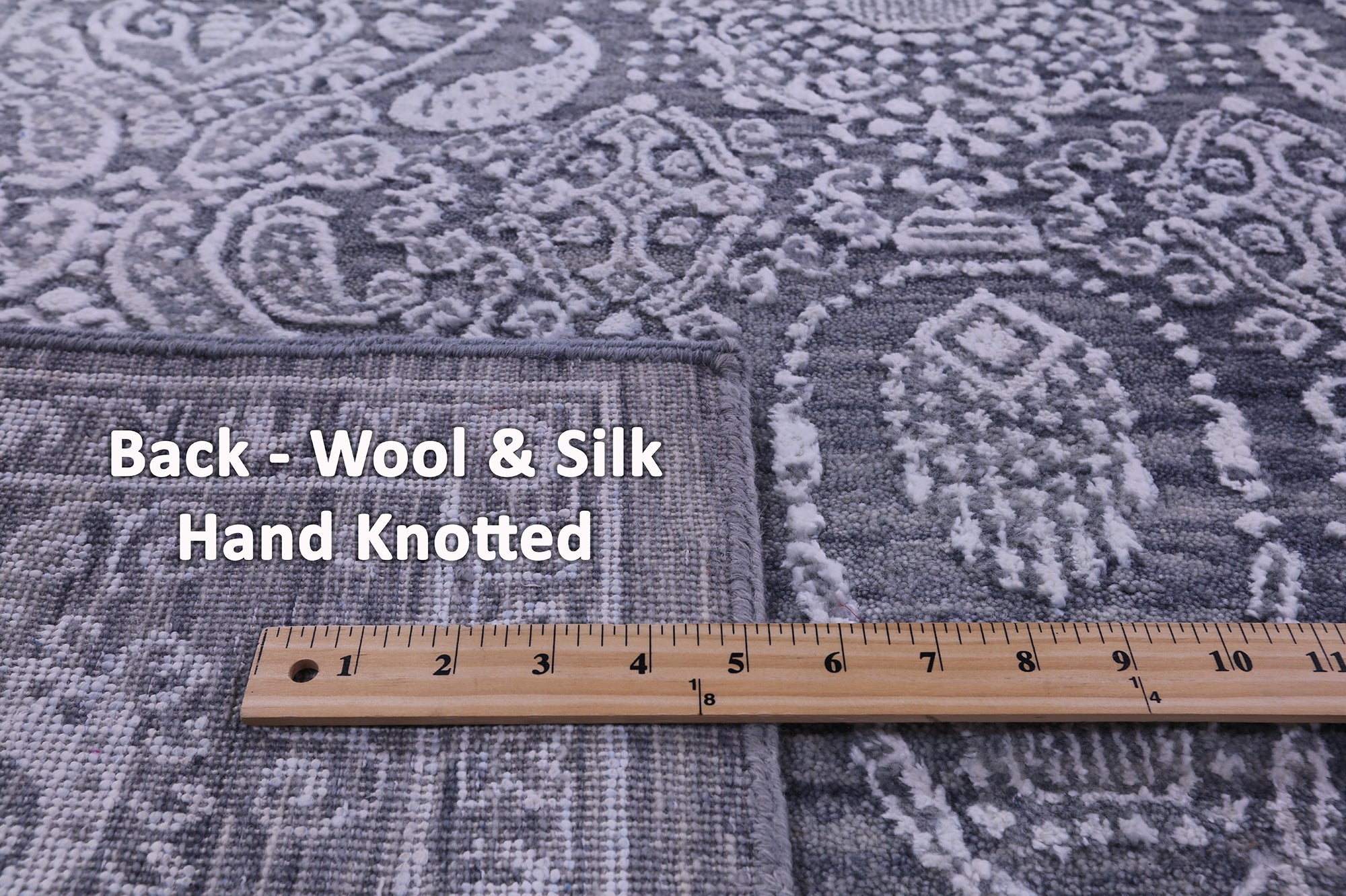 Grey Persian Hand Knotted Wool & Silk Rug - 8' 11" X 12' 1" - Golden Nile