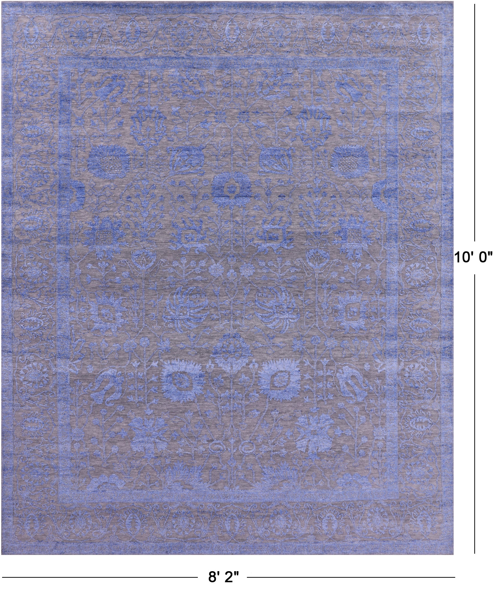 Grey Persian Hand Knotted Wool & Silk Rug - 8' 2" X 10' 0" - Golden Nile