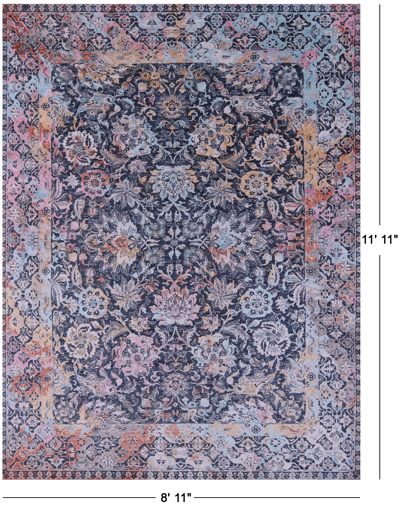 Grey Persian Hand Knotted Wool Rug - 8' 11" X 11' 11" - Golden Nile
