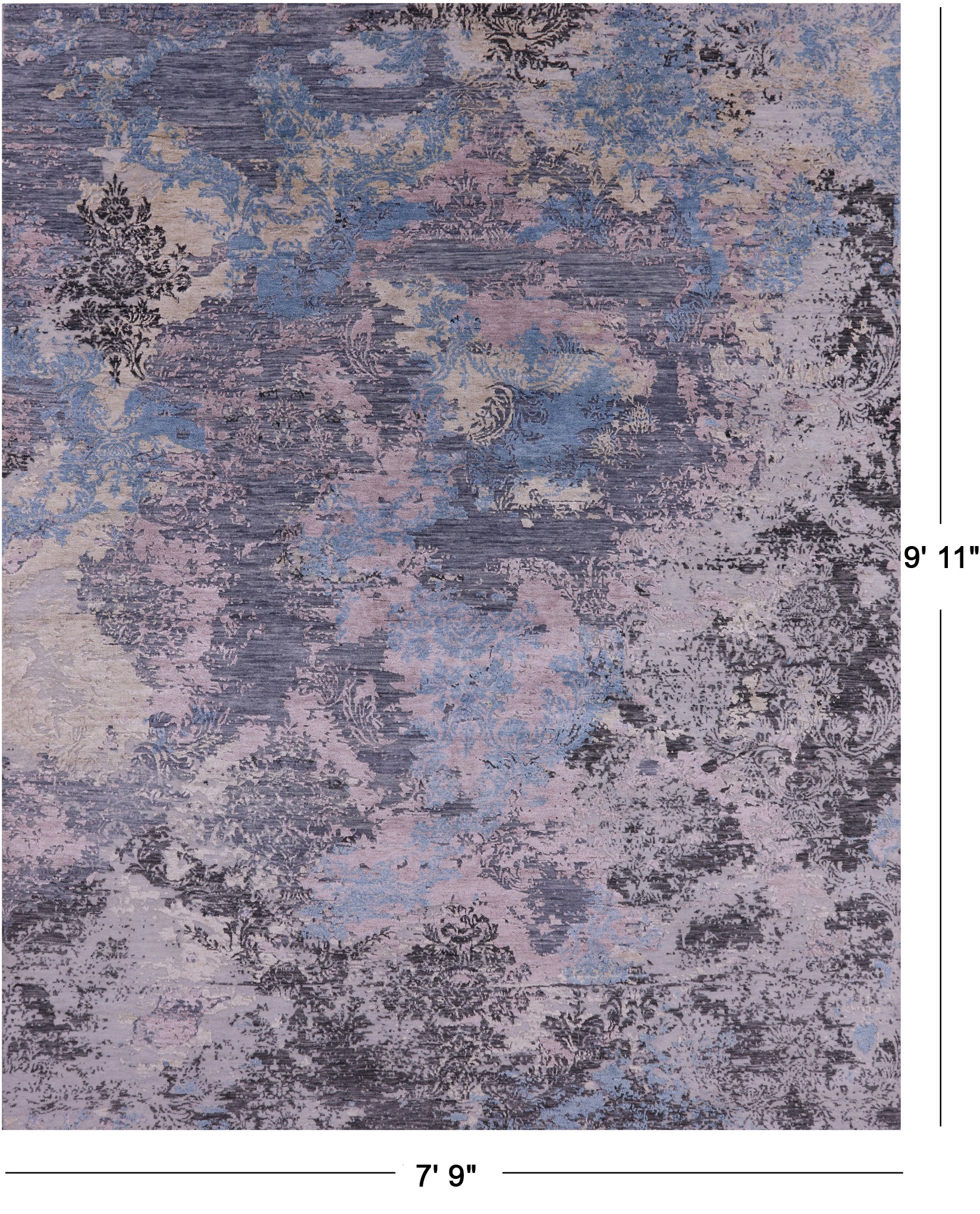 Abstract Modern Hand Knotted Wool & Silk Rug - 7' 9" X 9' 11" - Golden Nile