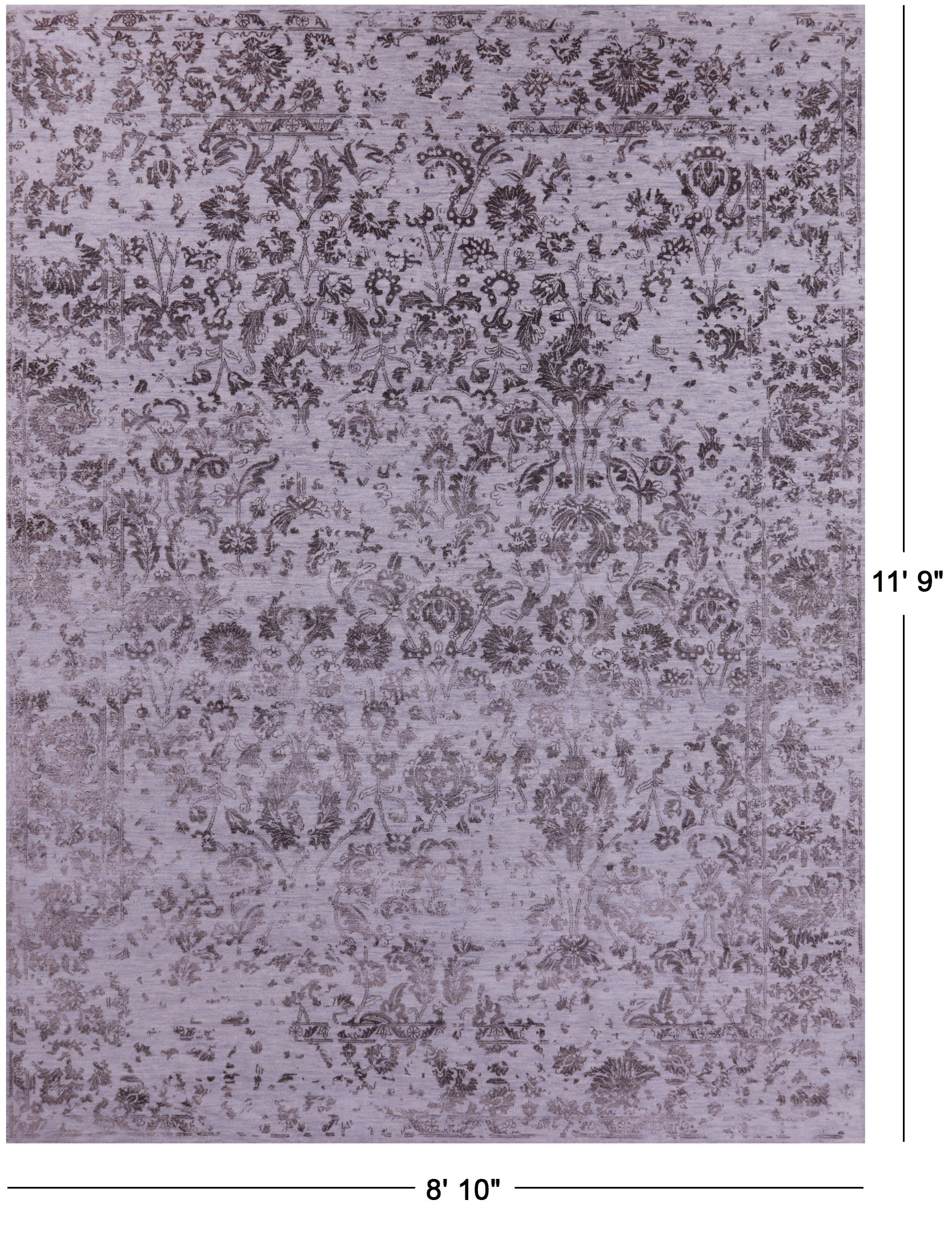Grey Persian Hand Knotted Wool & Silk Rug - 8' 10" X 11' 9" - Golden Nile