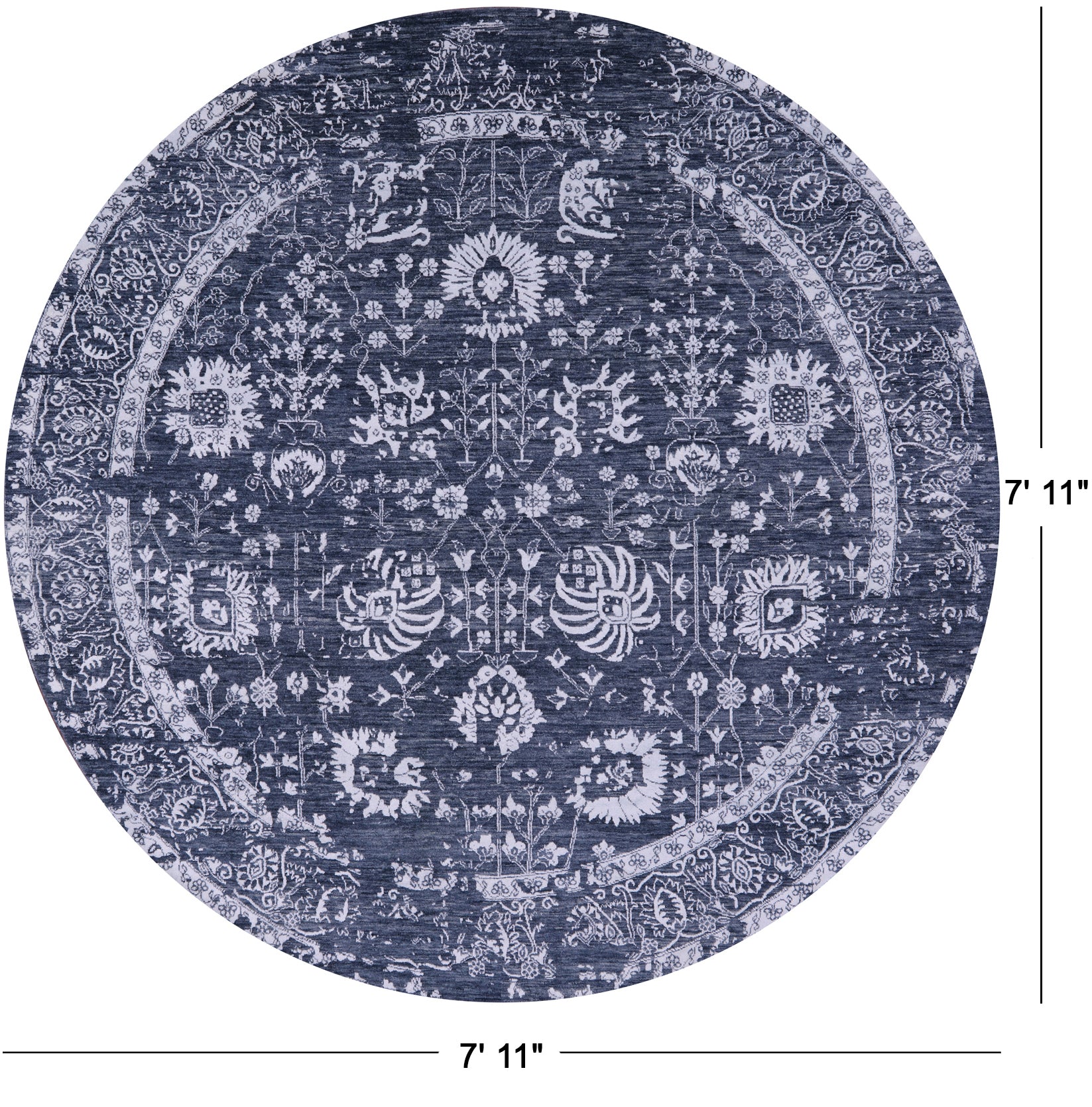 Grey Round Persian Hand Knotted Wool & Silk Rug - 7' 11" X 7' 11" - Golden Nile