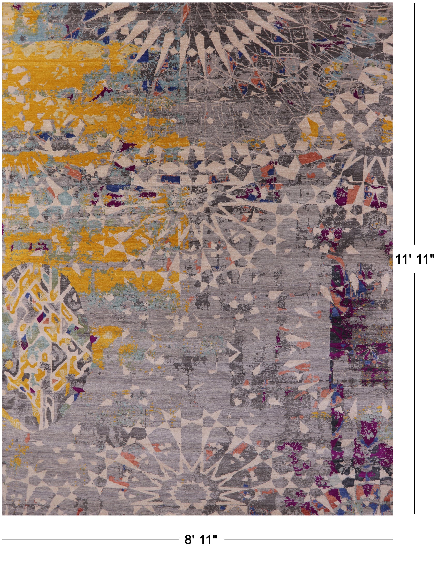 Contemporary Modern Handmade Wool Rug - 8' 11" X 11' 11" - Golden Nile