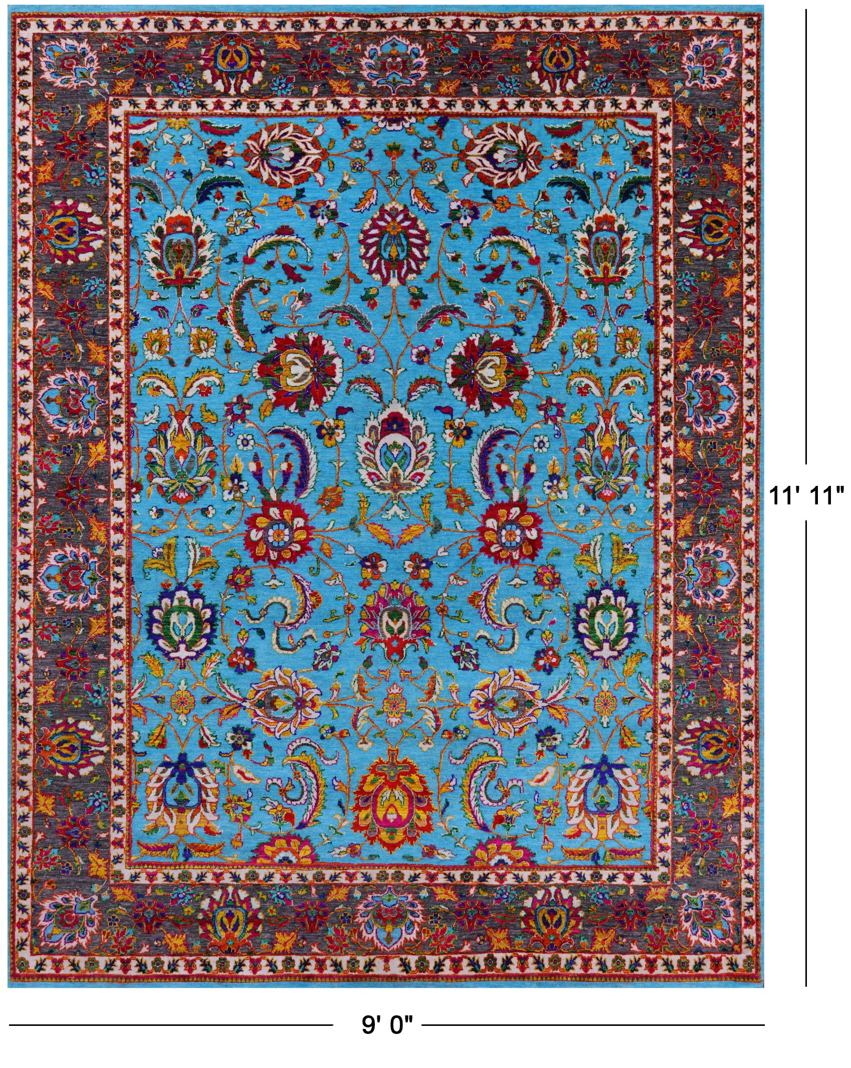 Blue Persian Hand Knotted Wool & Silk Rug - 9' 0" X 11' 11" - Golden Nile