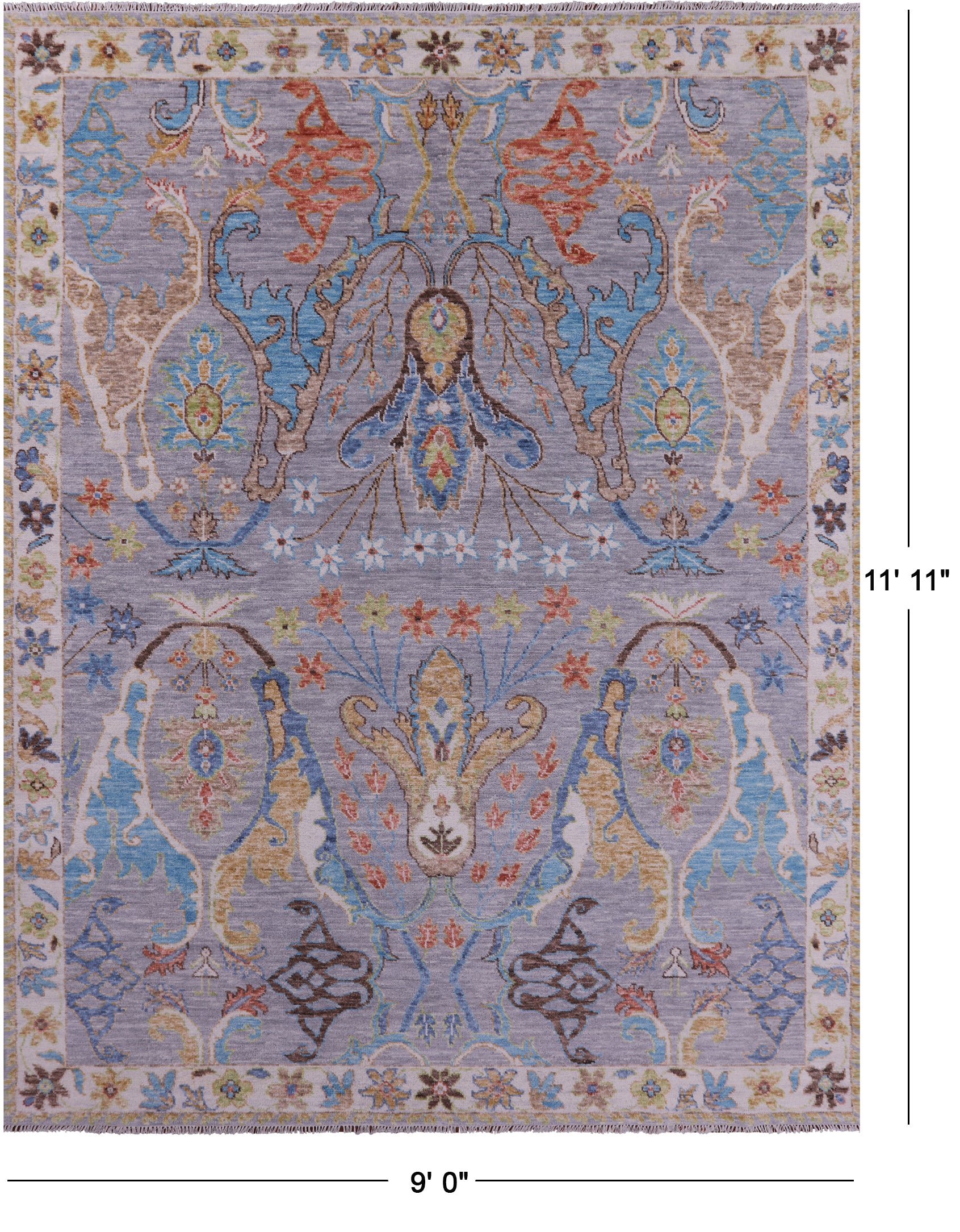 Grey Turkish Oushak Hand Knotted Wool Rug - 9' 0" X 11' 11" - Golden Nile