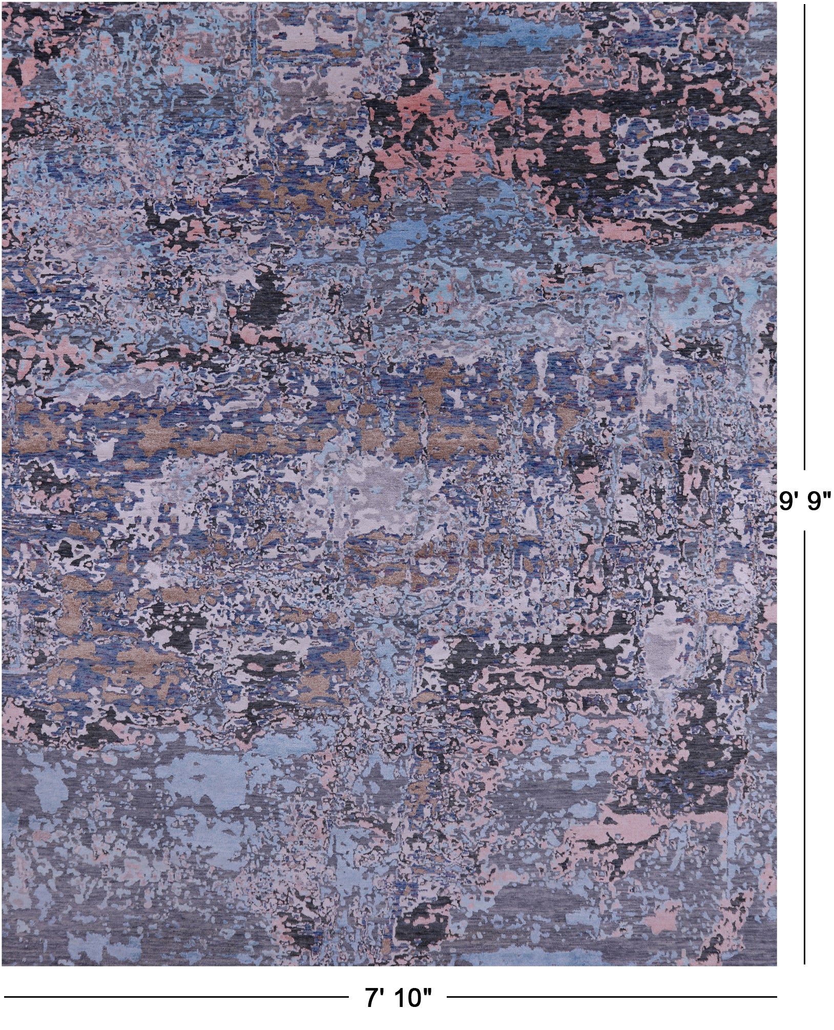 Abstract Modern Hand Knotted Wool & Silk Rug - 7' 10" X 9' 9" - Golden Nile