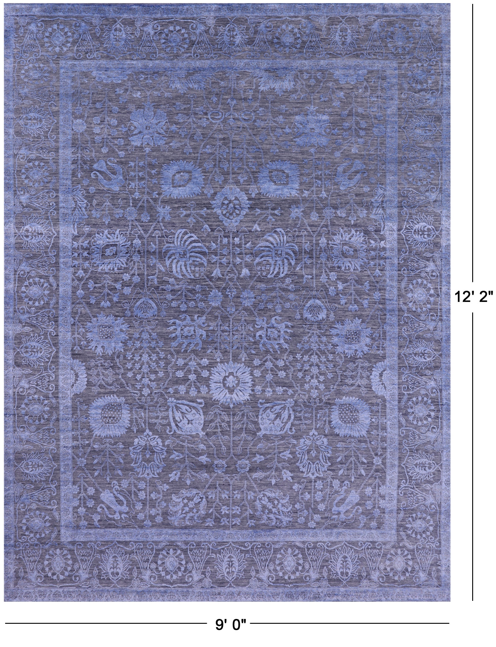 Grey Persian Hand Knotted Wool & Silk Rug - 9' 0" X 12' 2" - Golden Nile