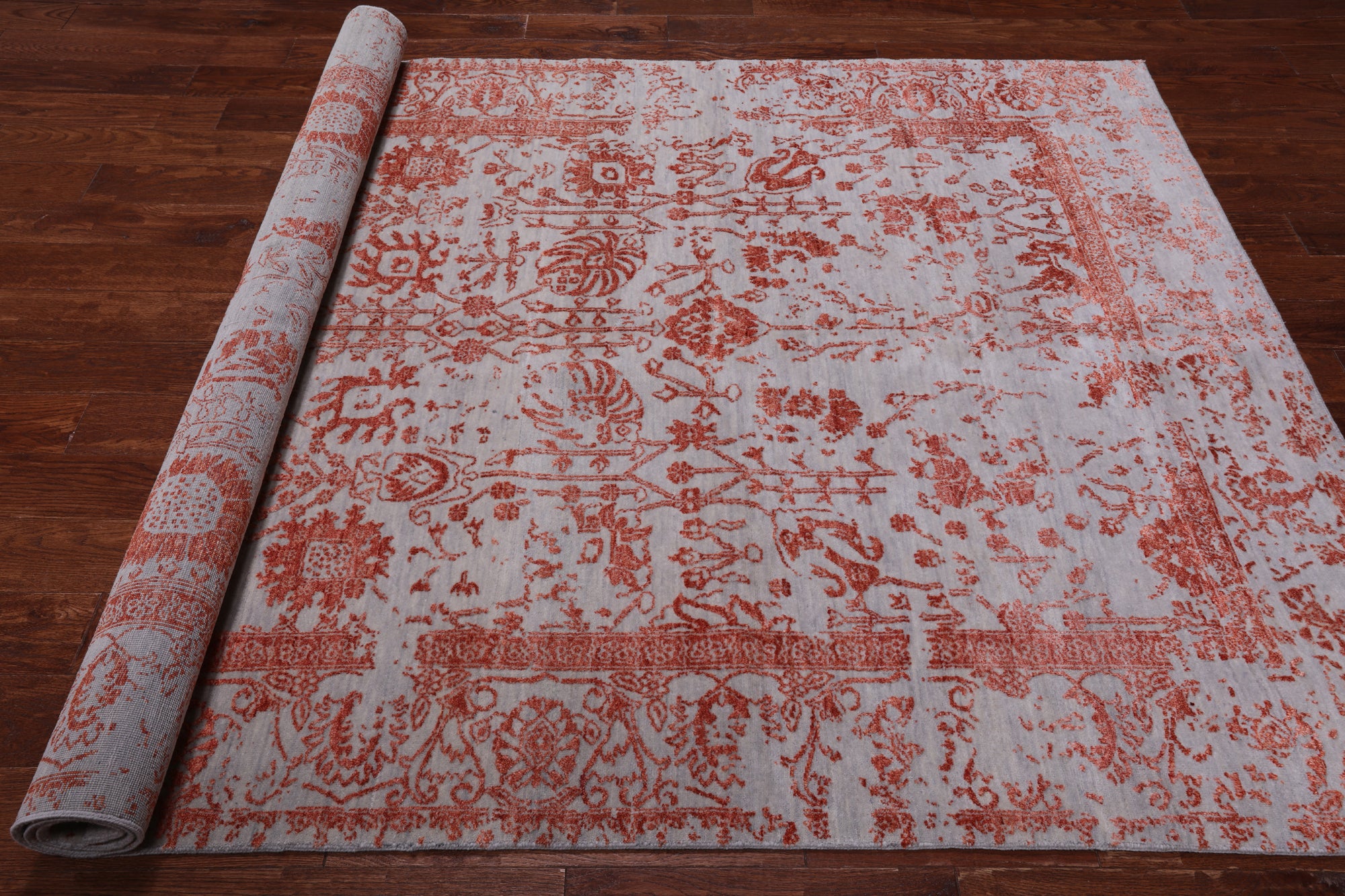 Grey Persian Handmade Wool & Silk Rug - 5' 10" X 9' 1"
