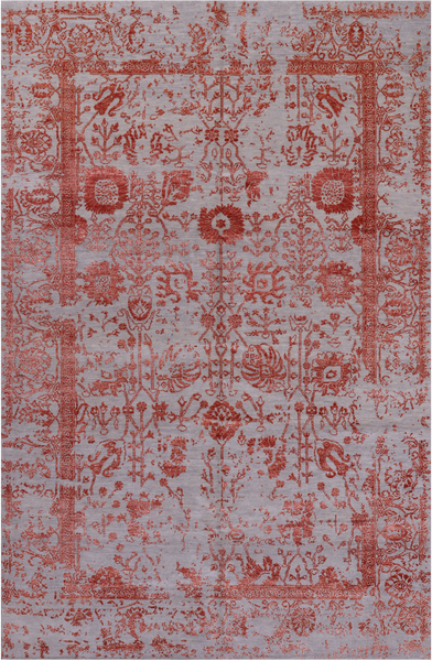 Grey Persian Handmade Wool & Silk Rug - 5' 10" X 9' 1"
