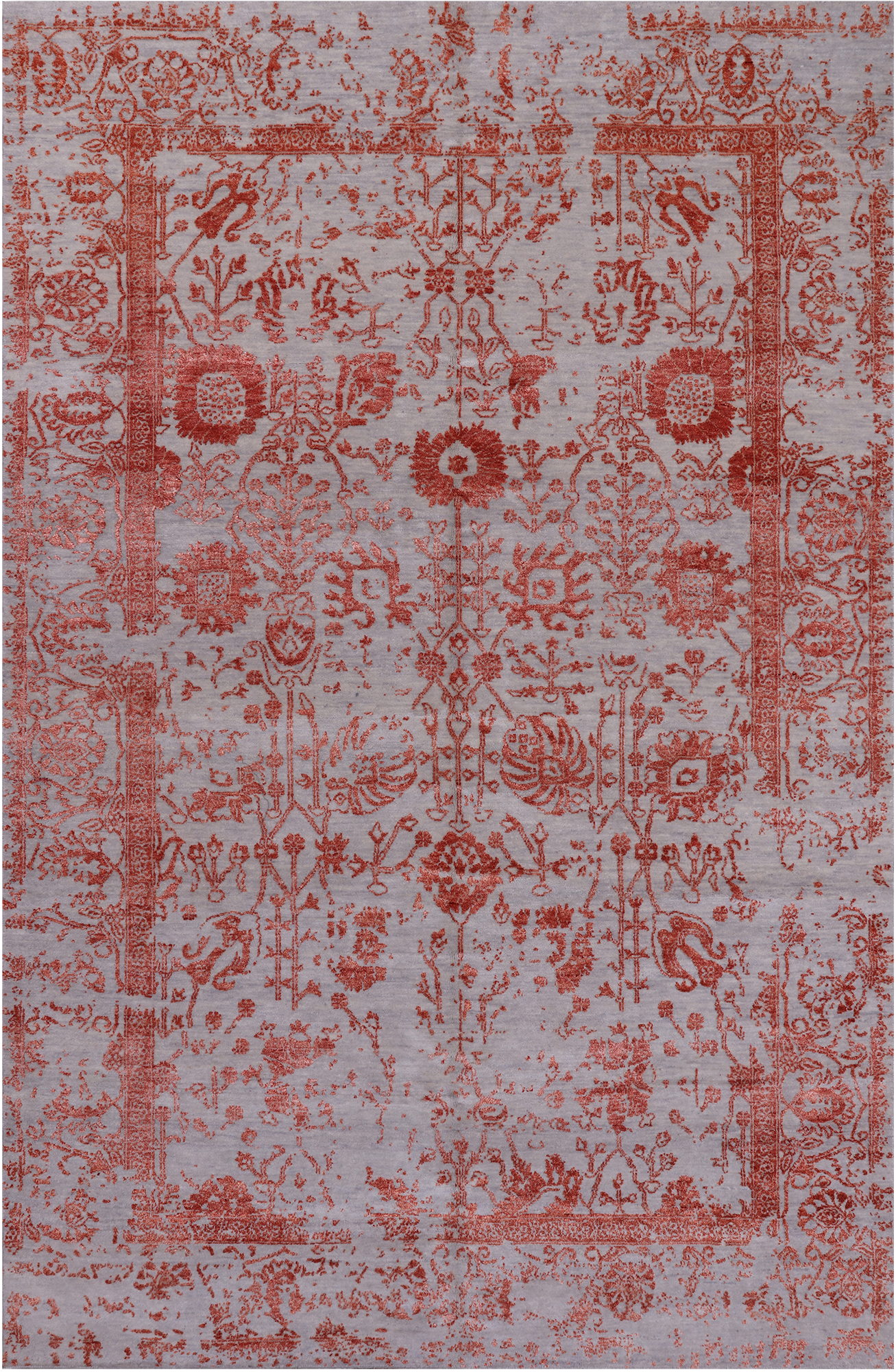Grey Persian Handmade Wool & Silk Rug - 5' 10" X 9' 1"