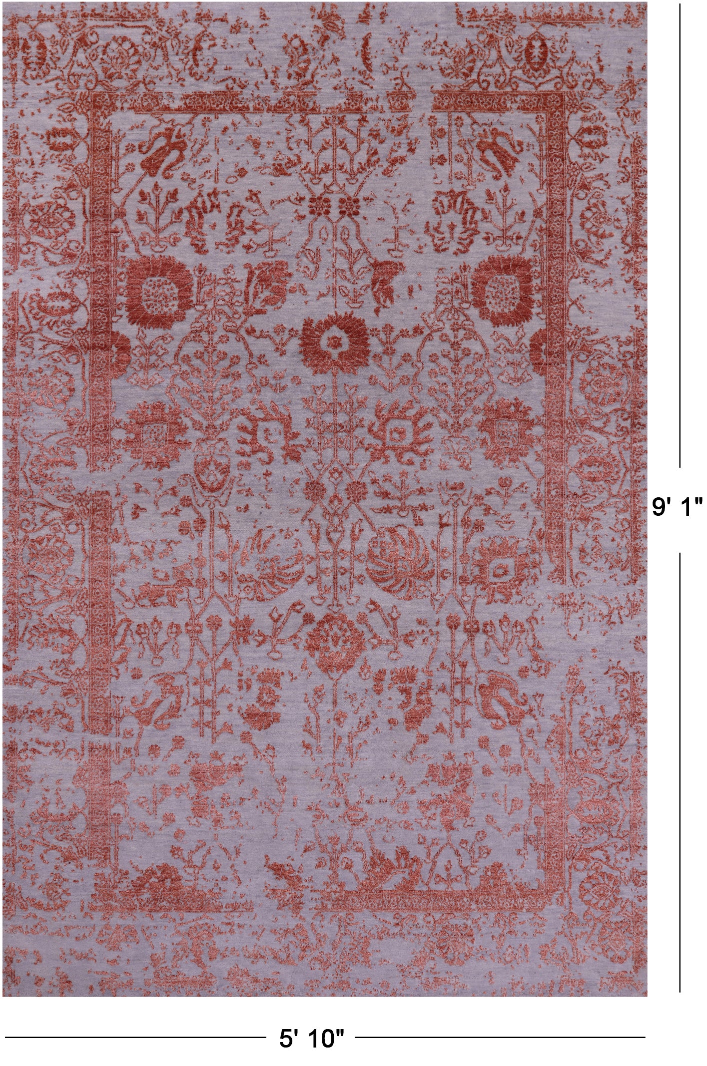 Grey Persian Handmade Wool & Silk Rug - 5' 10" X 9' 1" - Golden Nile
