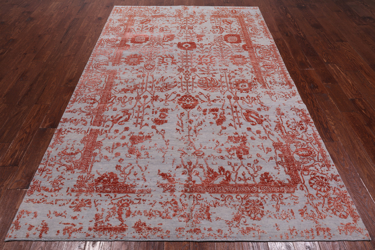 Grey Persian Handmade Wool & Silk Rug - 5' 10" X 9' 1"