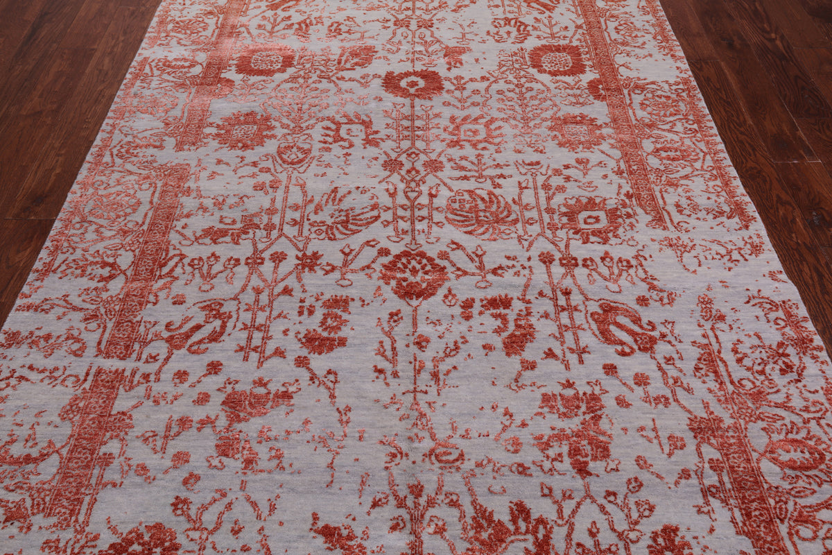 Grey Persian Handmade Wool & Silk Rug - 5' 10" X 9' 1"