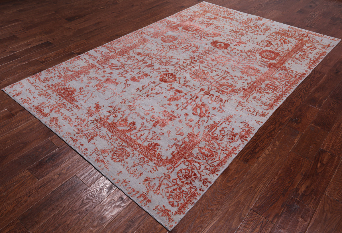 Grey Persian Handmade Wool & Silk Rug - 5' 10" X 9' 1"