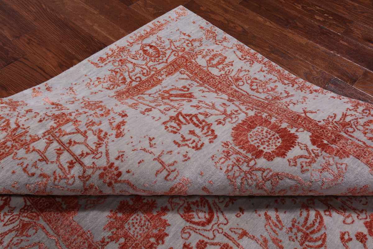 Grey Persian Handmade Wool & Silk Rug - 5' 10" X 9' 1"