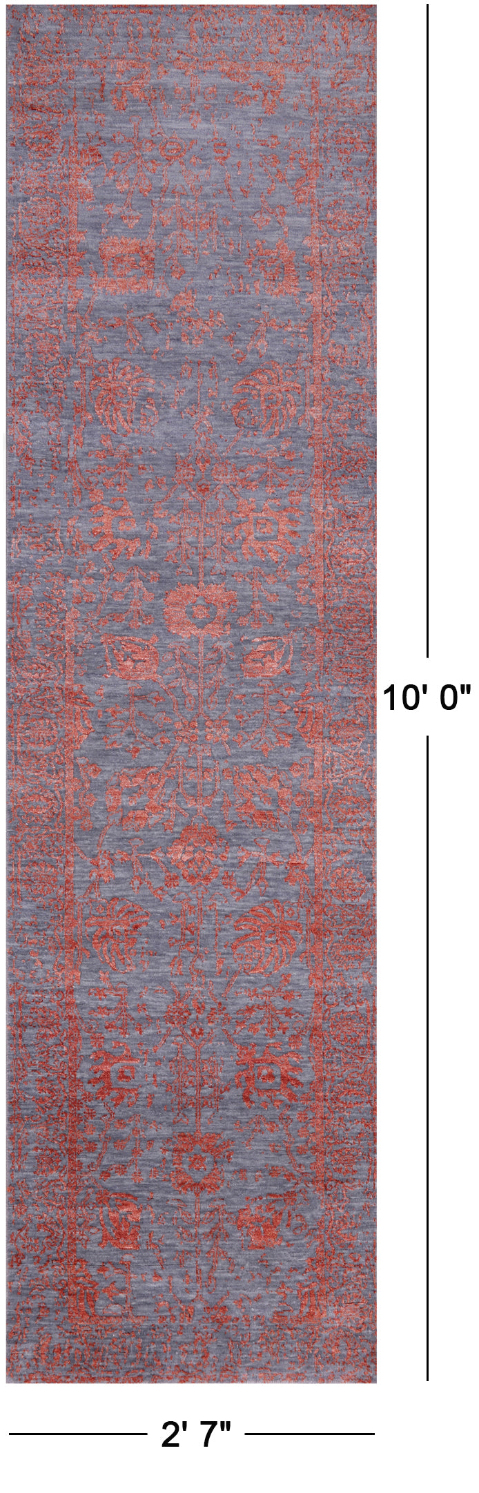 Grey Persian Hand Knotted Wool & Silk Runner Rug - 2' 7" X 10' 0" - Golden Nile