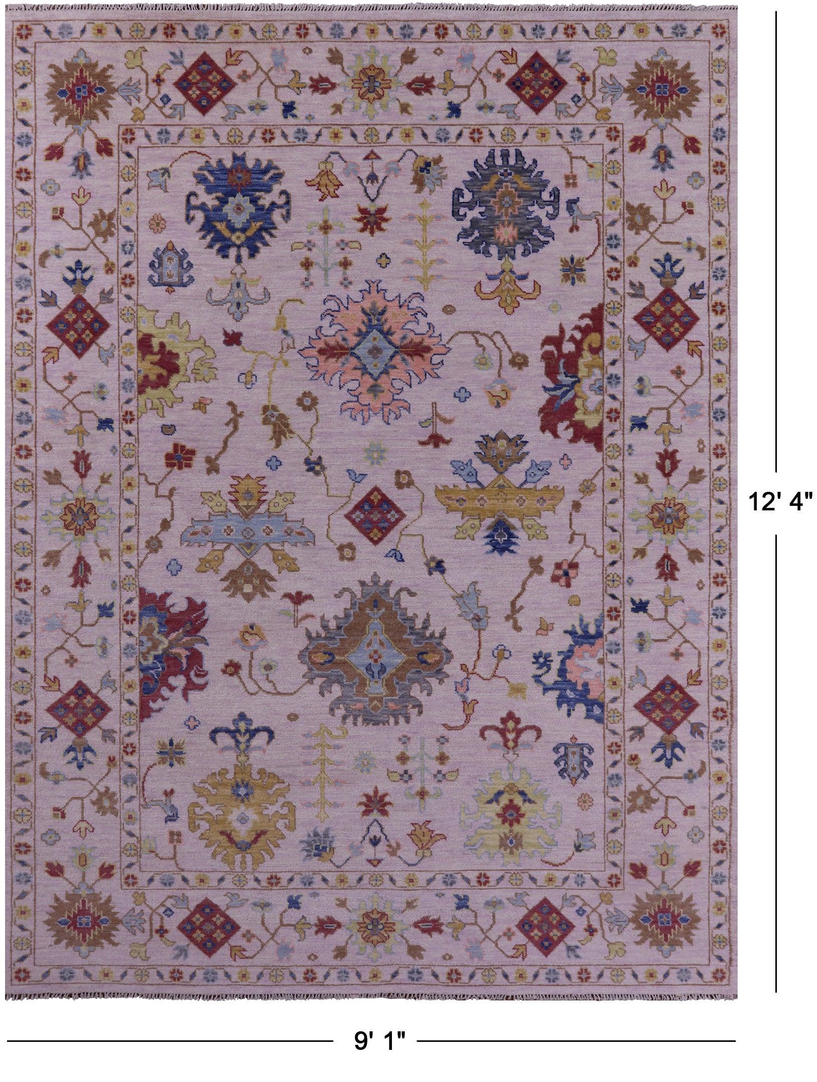Pink Turkish Oushak Hand Knotted Wool Rug - 9' 1" X 12' 4" - Golden Nile