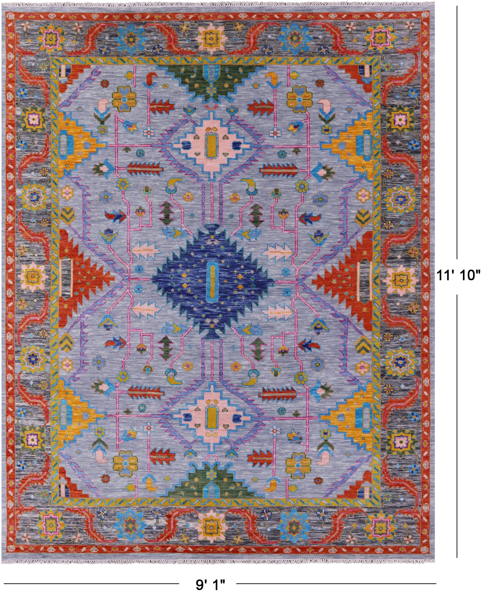 Kazak Hand Knotted Wool Rug - 9' 1" X 11' 10" - Golden Nile