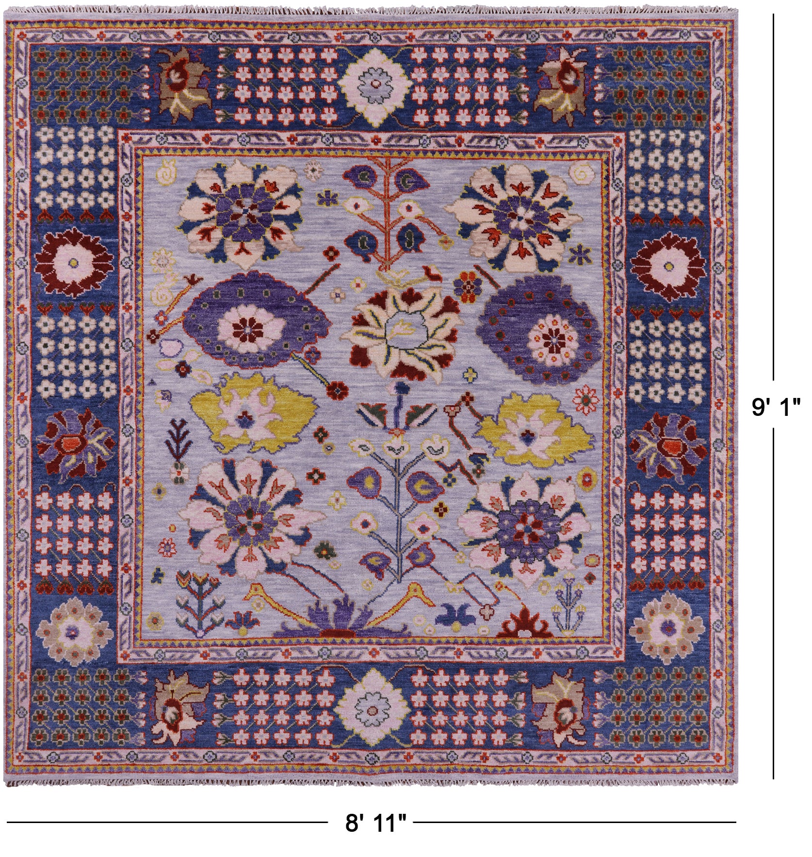 Grey Square Turkish Oushak Hand Knotted Wool Rug - 8' 11" X 9' 1" - Golden Nile