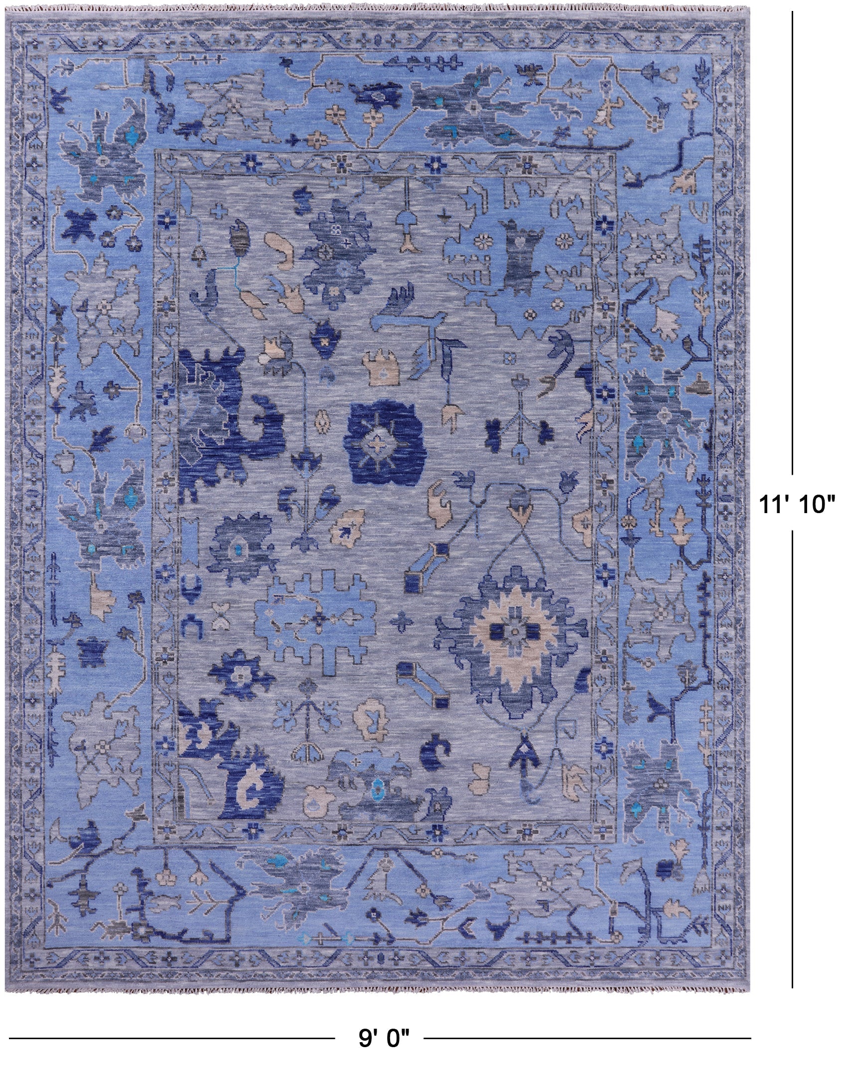 Grey Turkish Oushak Hand Knotted Wool Rug - 9' 0" X 11' 10" - Golden Nile