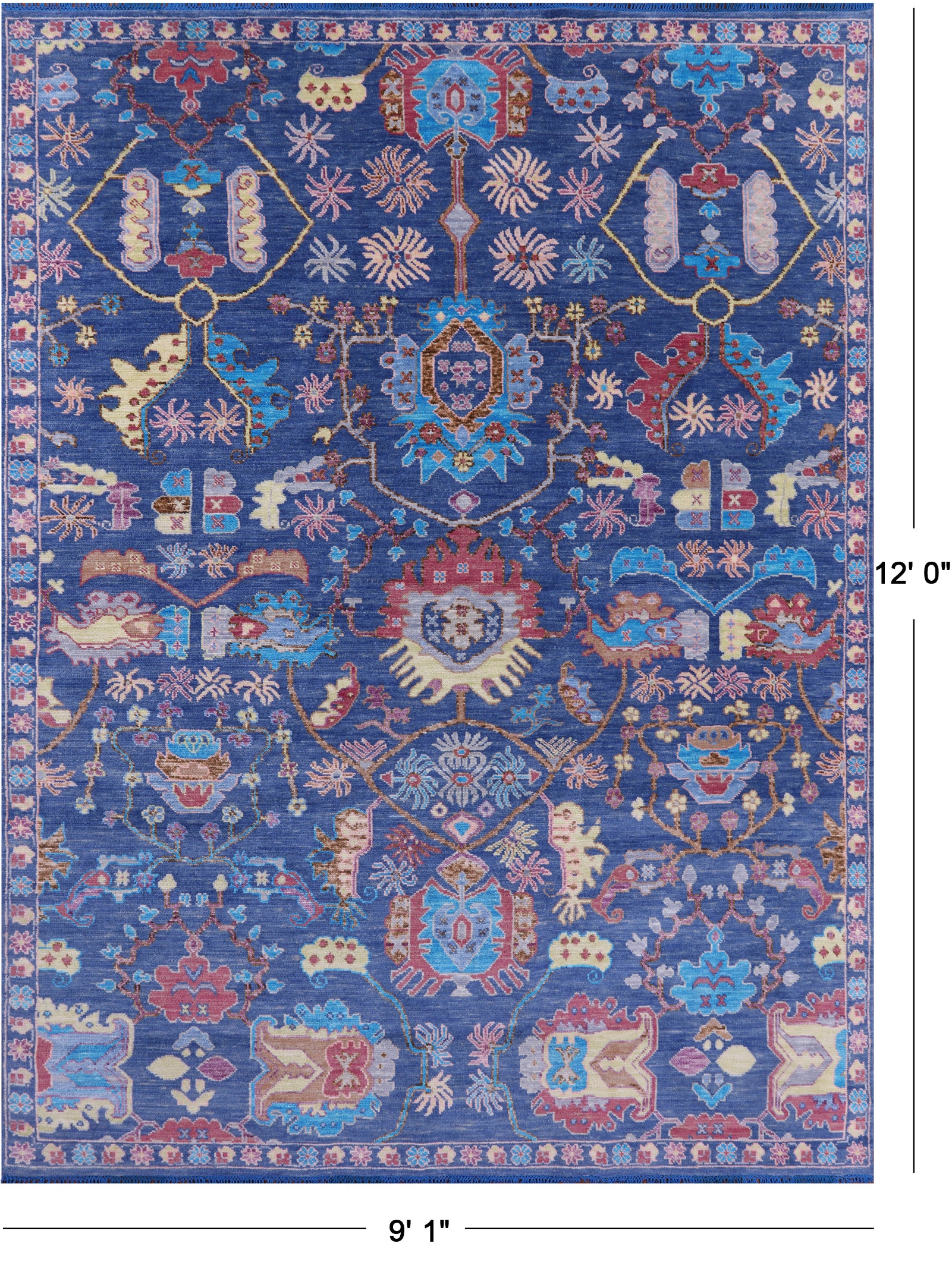 Blue Turkish Oushak Hand Knotted Wool Rug - 9' 1" X 12' 0" - Golden Nile