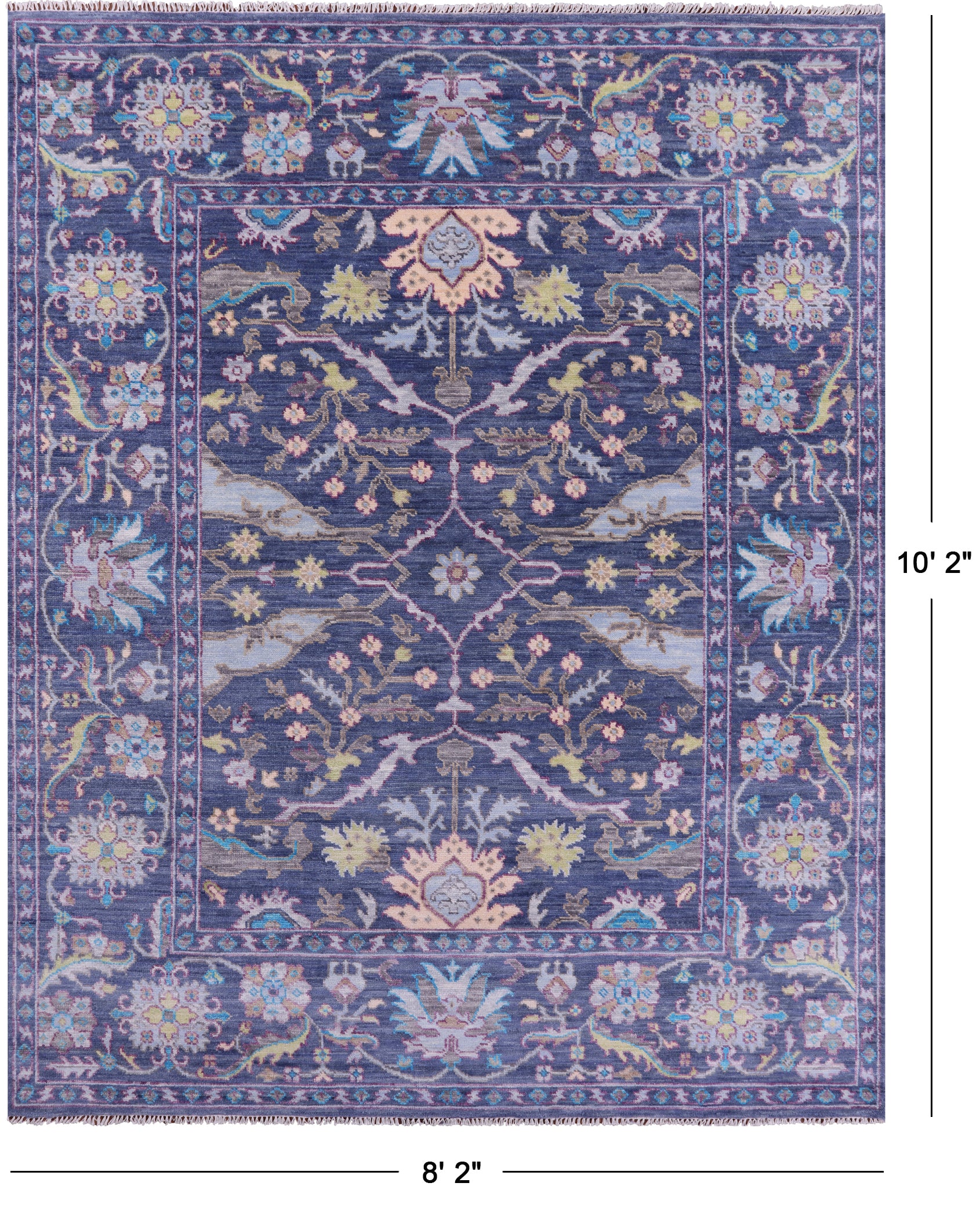 Blue Turkish Oushak Hand Knotted Wool Rug - 8' 2" X 10' 2" - Golden Nile