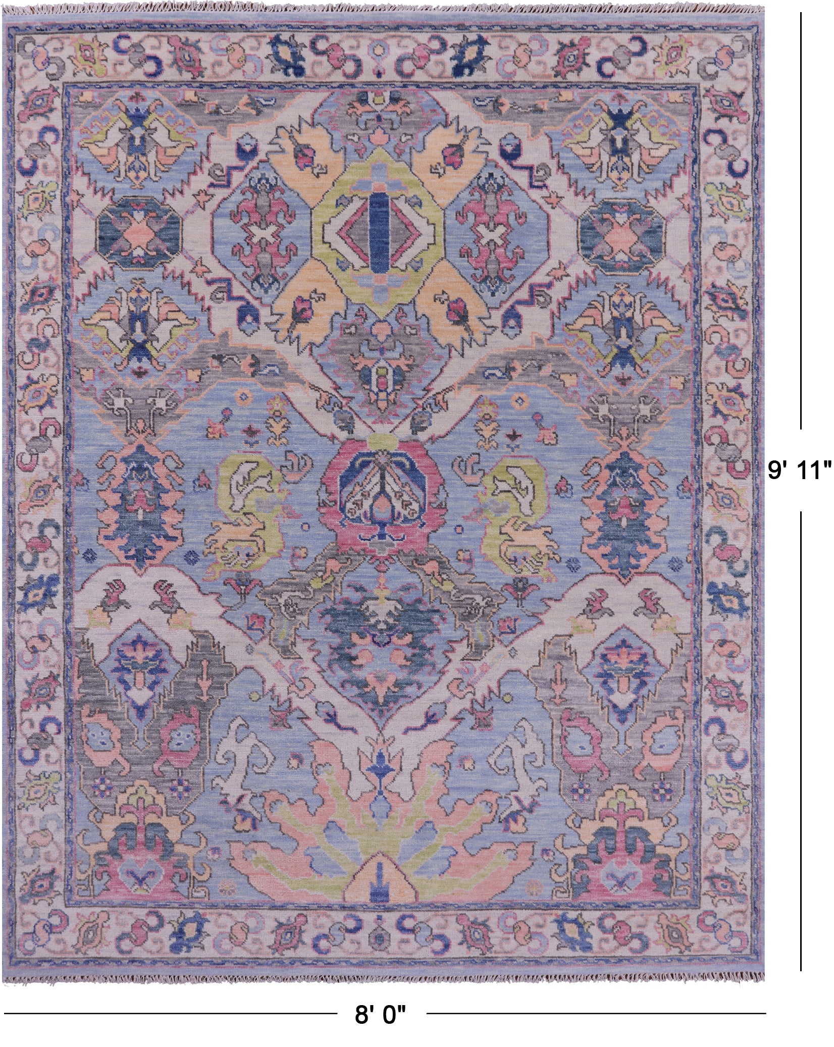 Blue Turkish Oushak Hand Knotted Wool Rug - 8' 0" X 9' 11" - Golden Nile