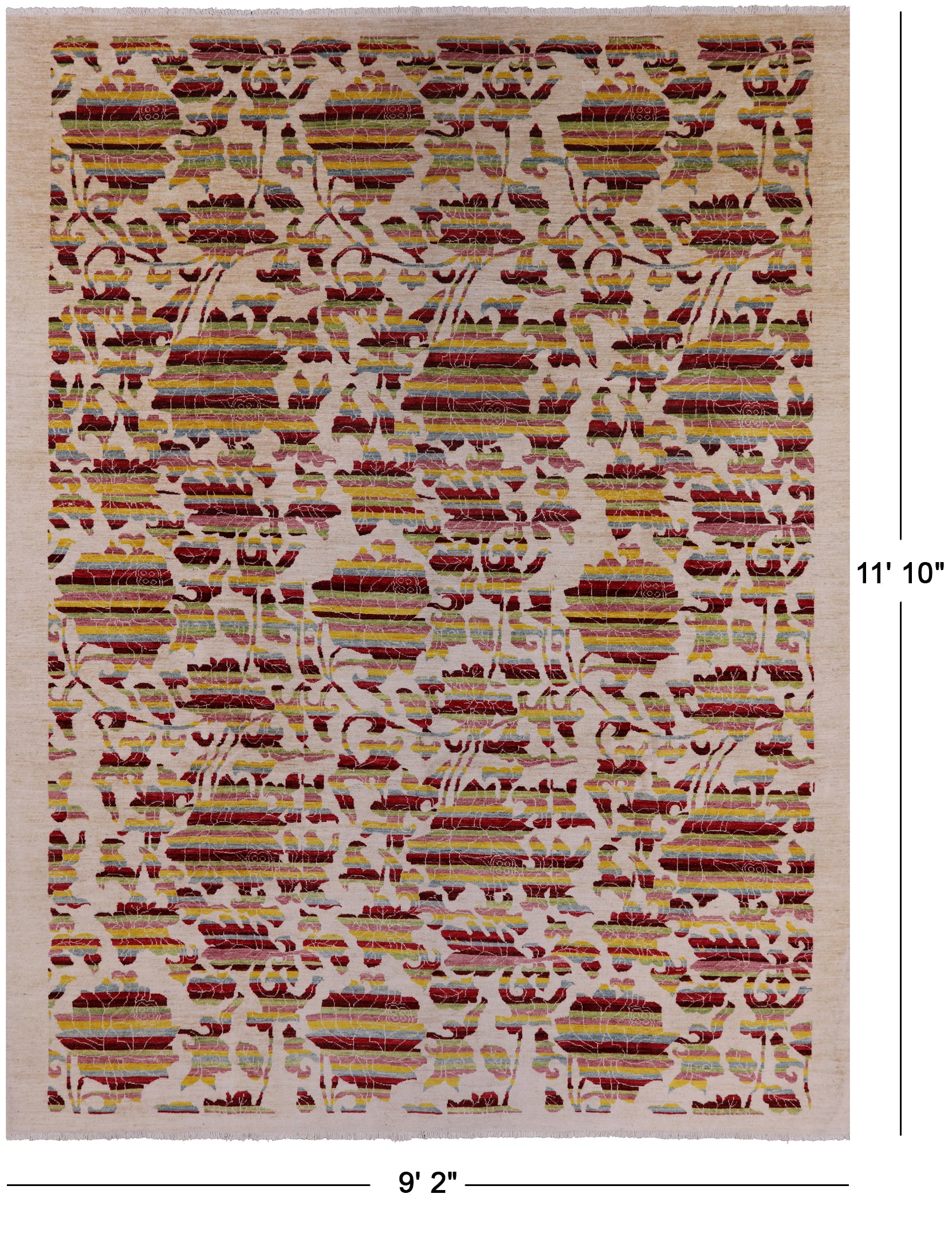 Ivory William Morris Rose Garden Hand Knotted Wool Area Rug - 9' 2" X 11' 10" - Golden Nile