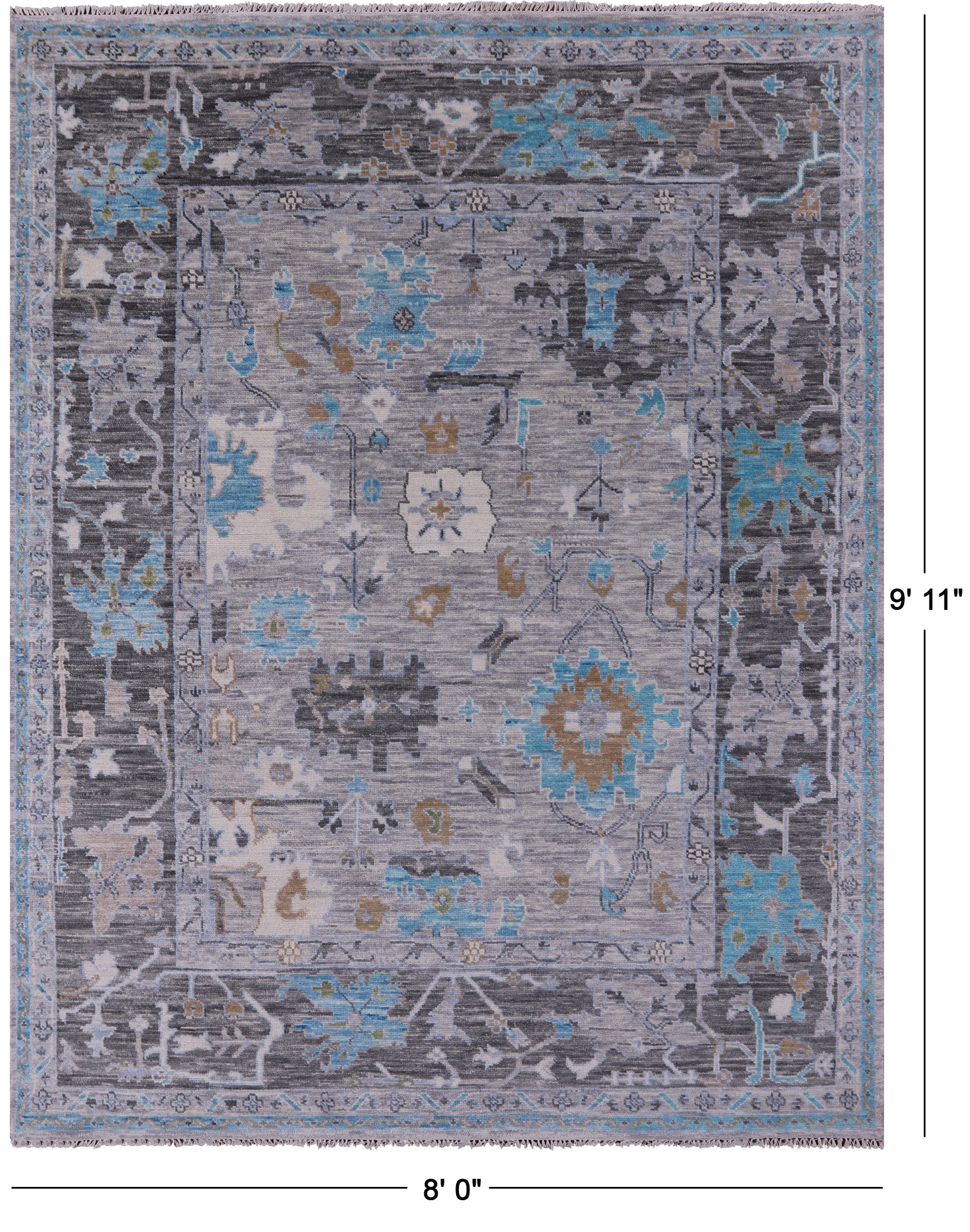 Grey Turkish Oushak Hand Knotted Wool Rug - 8' 0" X 9' 11" - Golden Nile