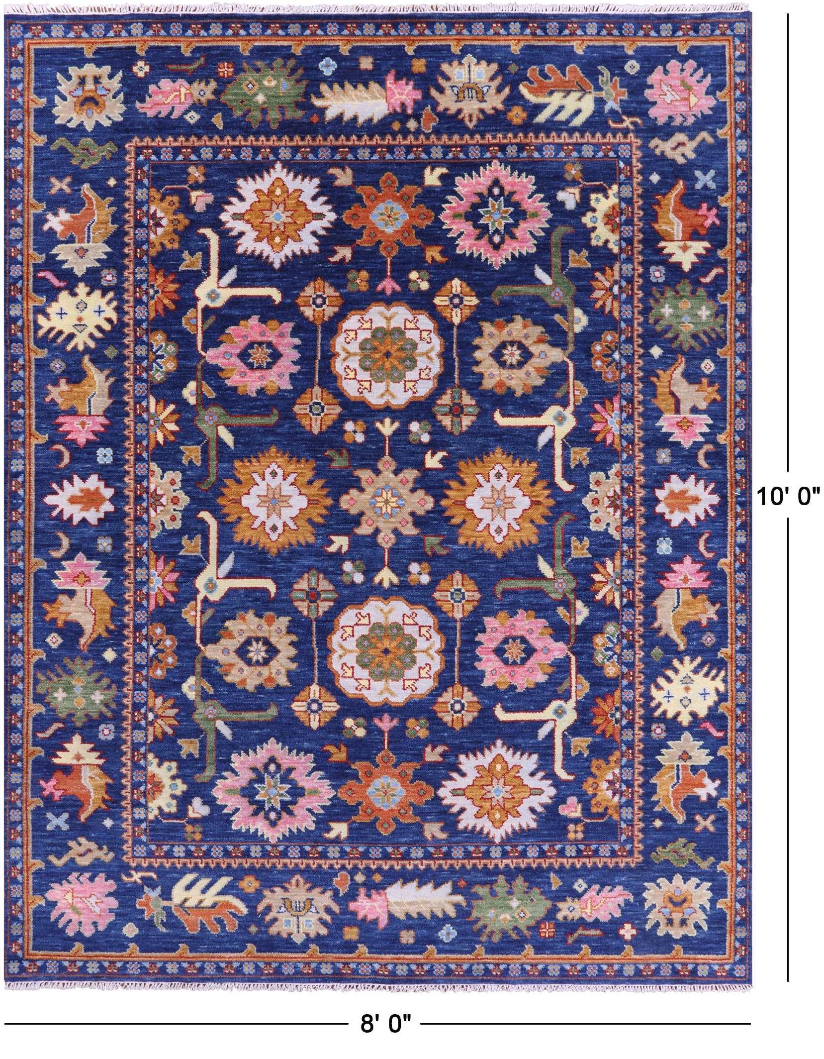 Blue Turkish Oushak Hand Knotted Wool Rug - 8' 0" X 10' 0" - Golden Nile
