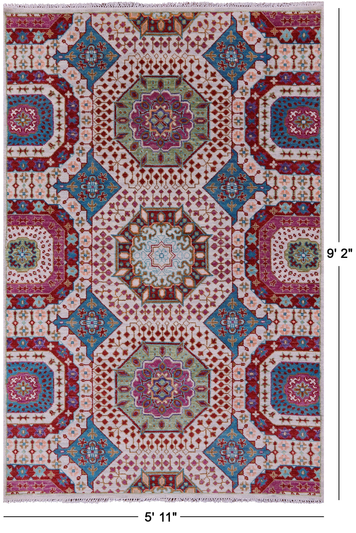 Geometric Persian Mamluk Hand Knotted Wool Rug - 5' 11" X 9' 2" - Golden Nile
