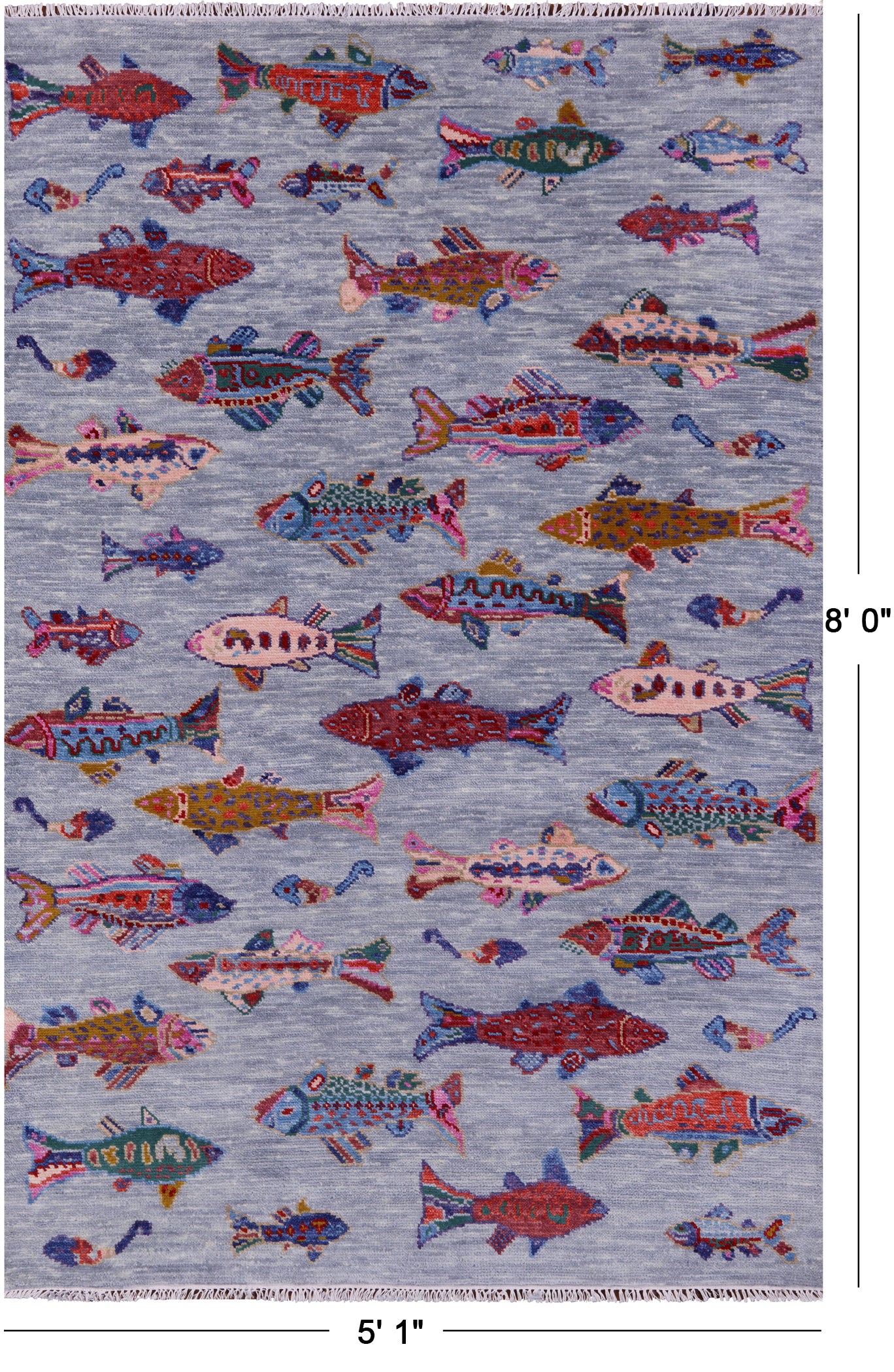 Fish Design Persian Gabbeh Hand Knotted Wool Rug - 5' 1" X 8' 0" - Golden Nile