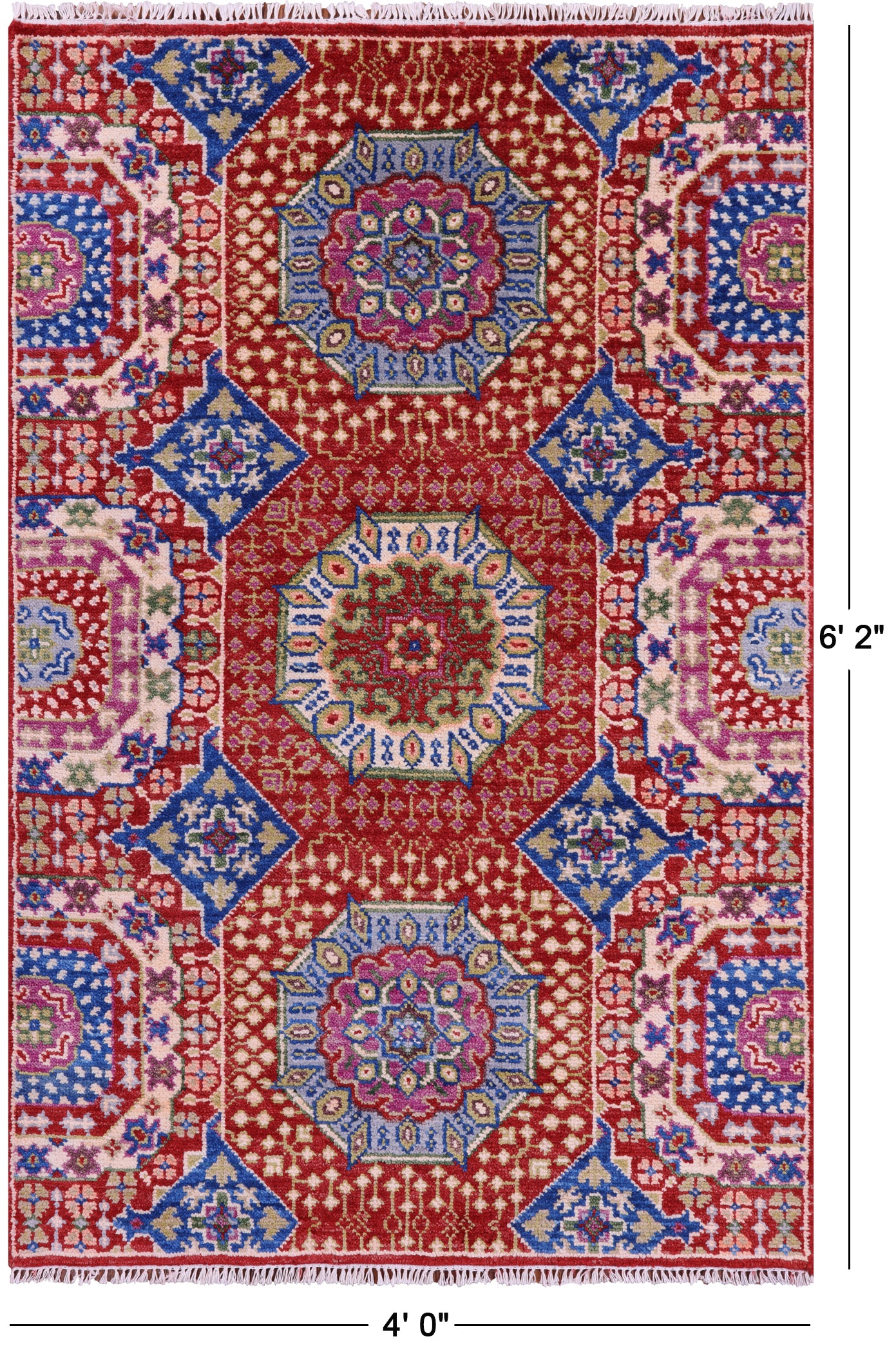 Geometric Persian Mamluk Hand Knotted Wool Rug - 4' 0" X 6' 2" - Golden Nile