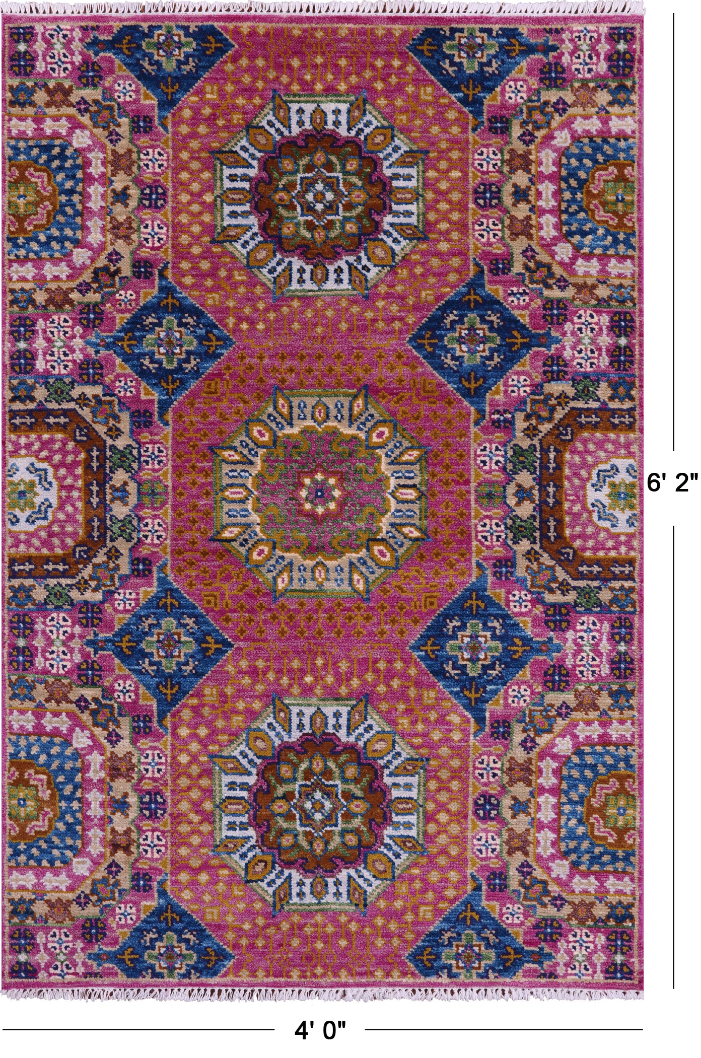 Geometric Persian Mamluk Hand Knotted Wool Rug - 4' 0" X 6' 2" - Golden Nile