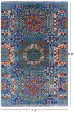 Blue Geometric Persian Mamluk Hand Knotted Wool Rug - 4' 0" X 6' 3" - Golden Nile