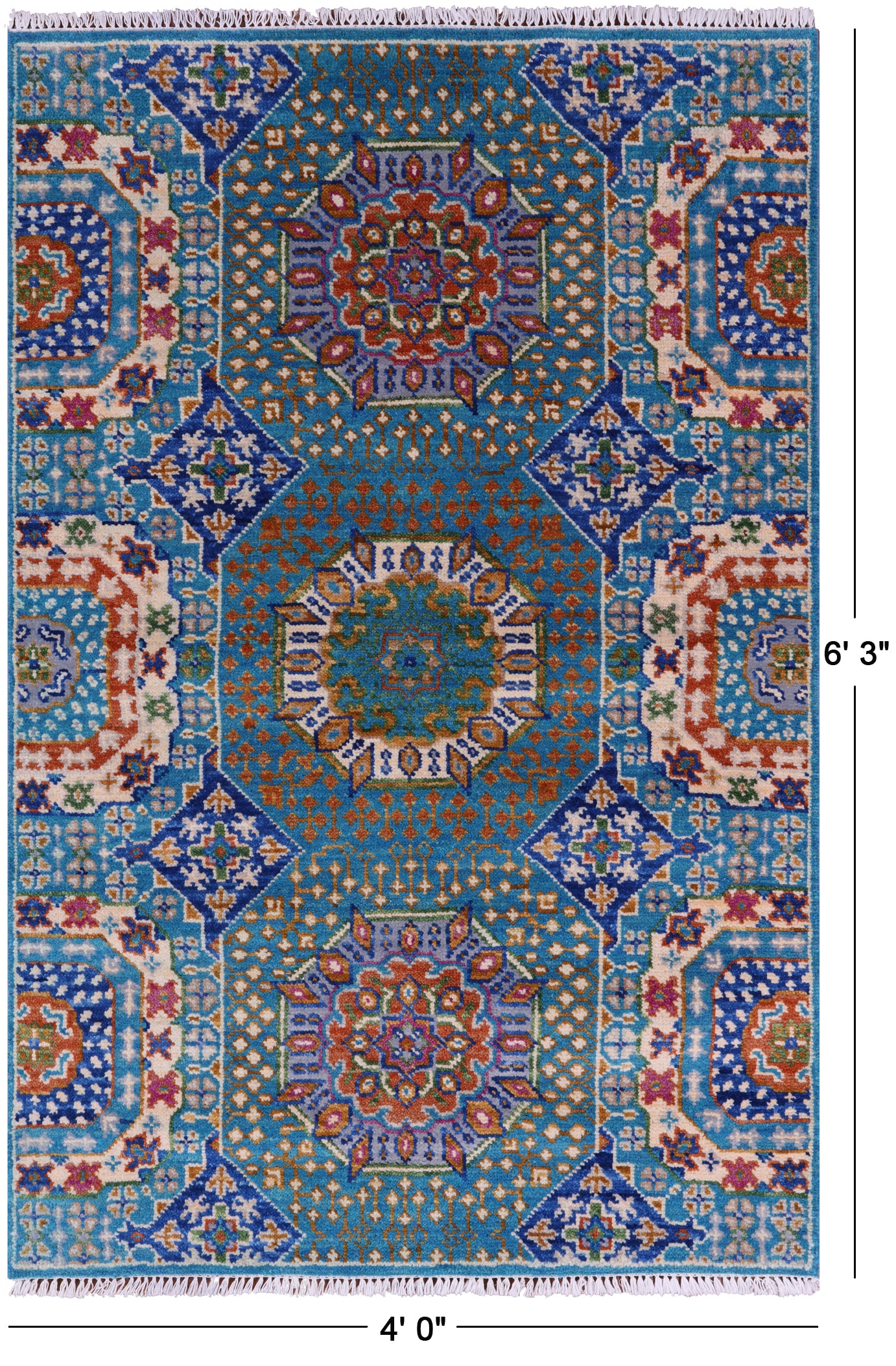 Blue Geometric Persian Mamluk Hand Knotted Wool Rug - 4' 0" X 6' 3" - Golden Nile