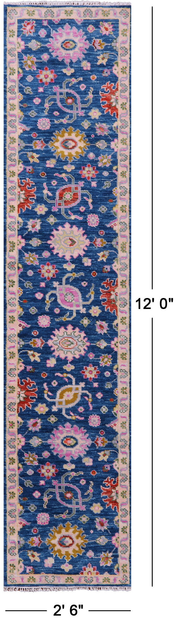 Blue Turkish Oushak Hand Knotted Wool Runner Rug - 2' 6" X 12' 0" - Golden Nile