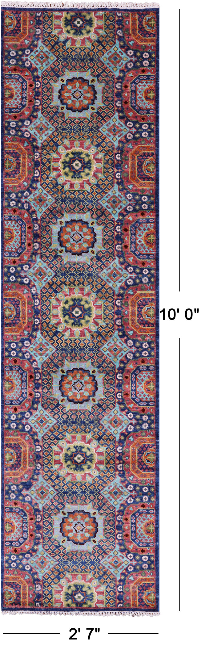 Geometric Persian Mamluk Hand Knotted Wool Runner Rug - 2' 7" X 10' 0" - Golden Nile