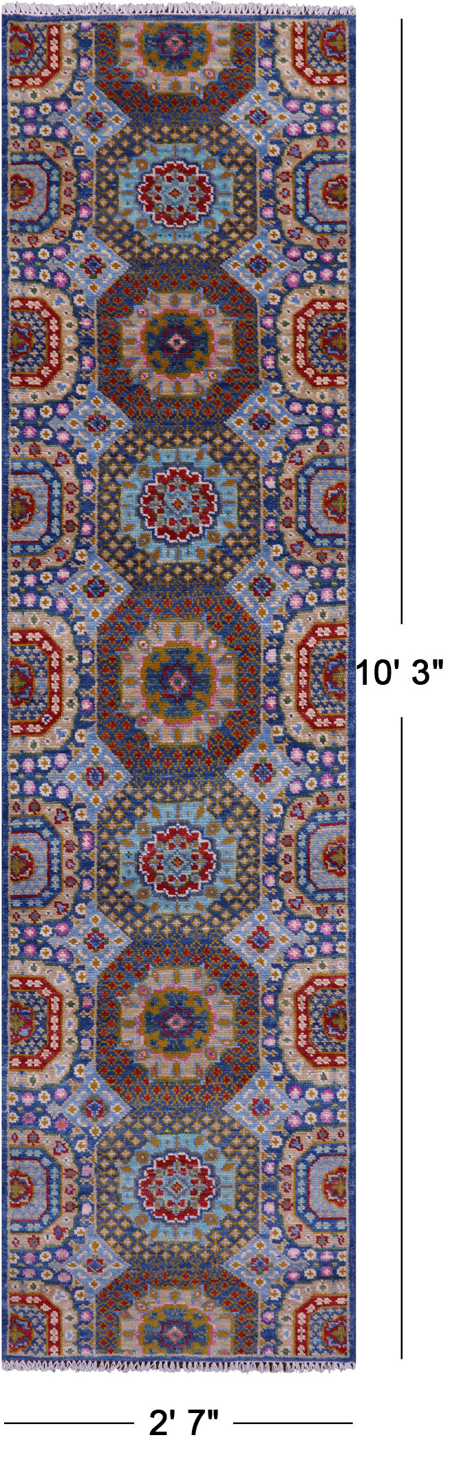 Geometric Persian Mamluk Hand Knotted Wool Runner Rug - 2' 7" X 10' 3" - Golden Nile