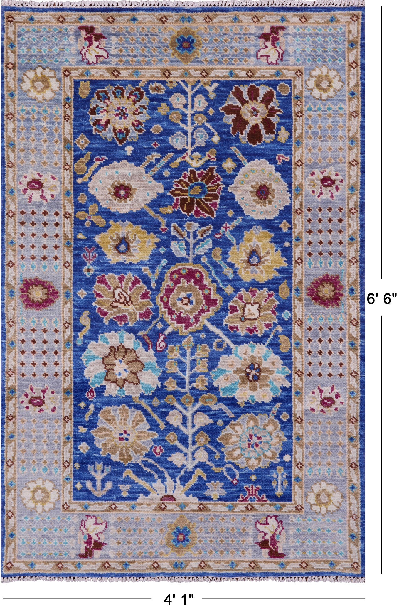 Blue Turkish Oushak Hand Knotted Wool Rug - 4' 1" X 6' 6" - Golden Nile