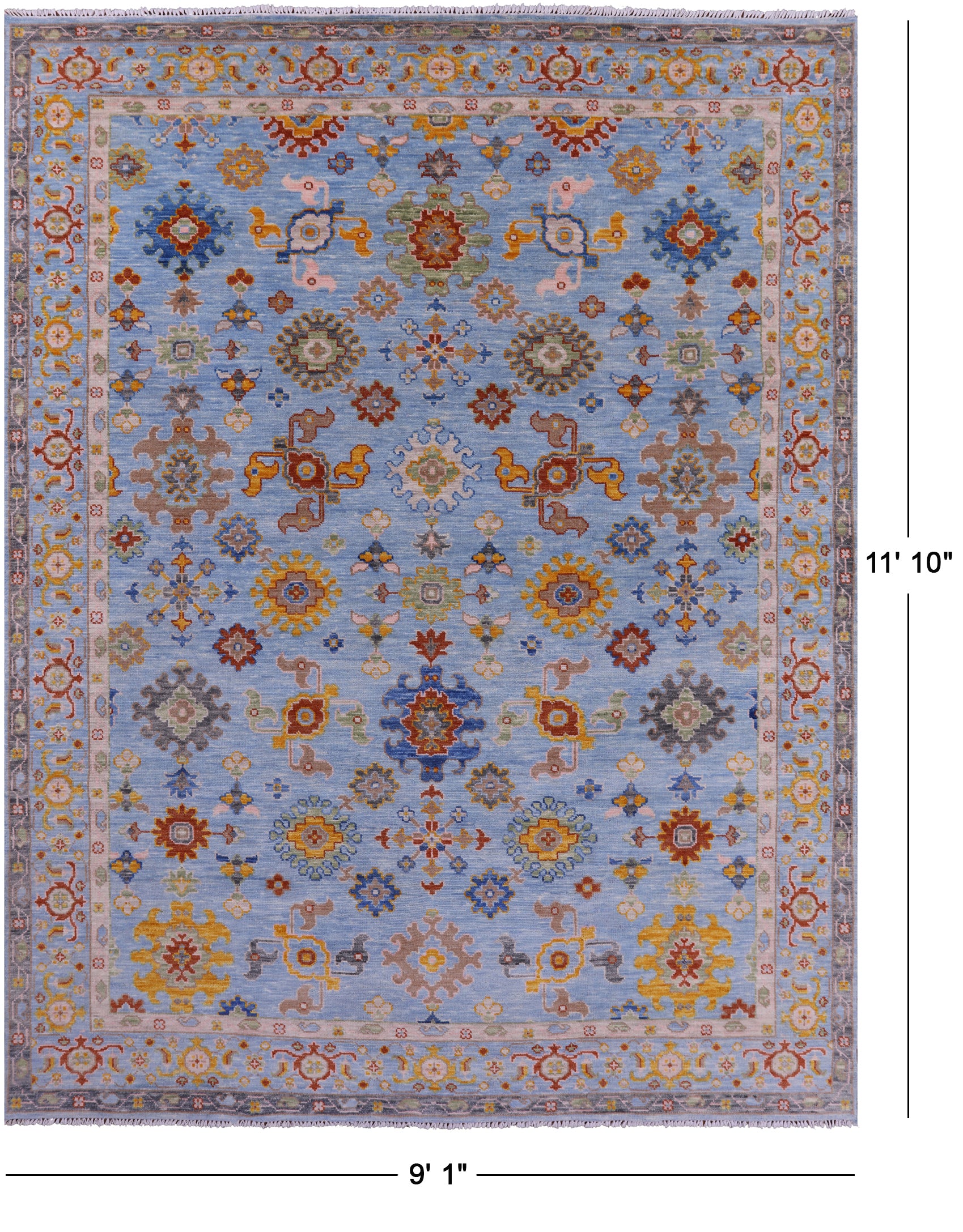 Blue Turkish Oushak Handmade Wool Rug - 9' 1" X 11' 10" - Golden Nile
