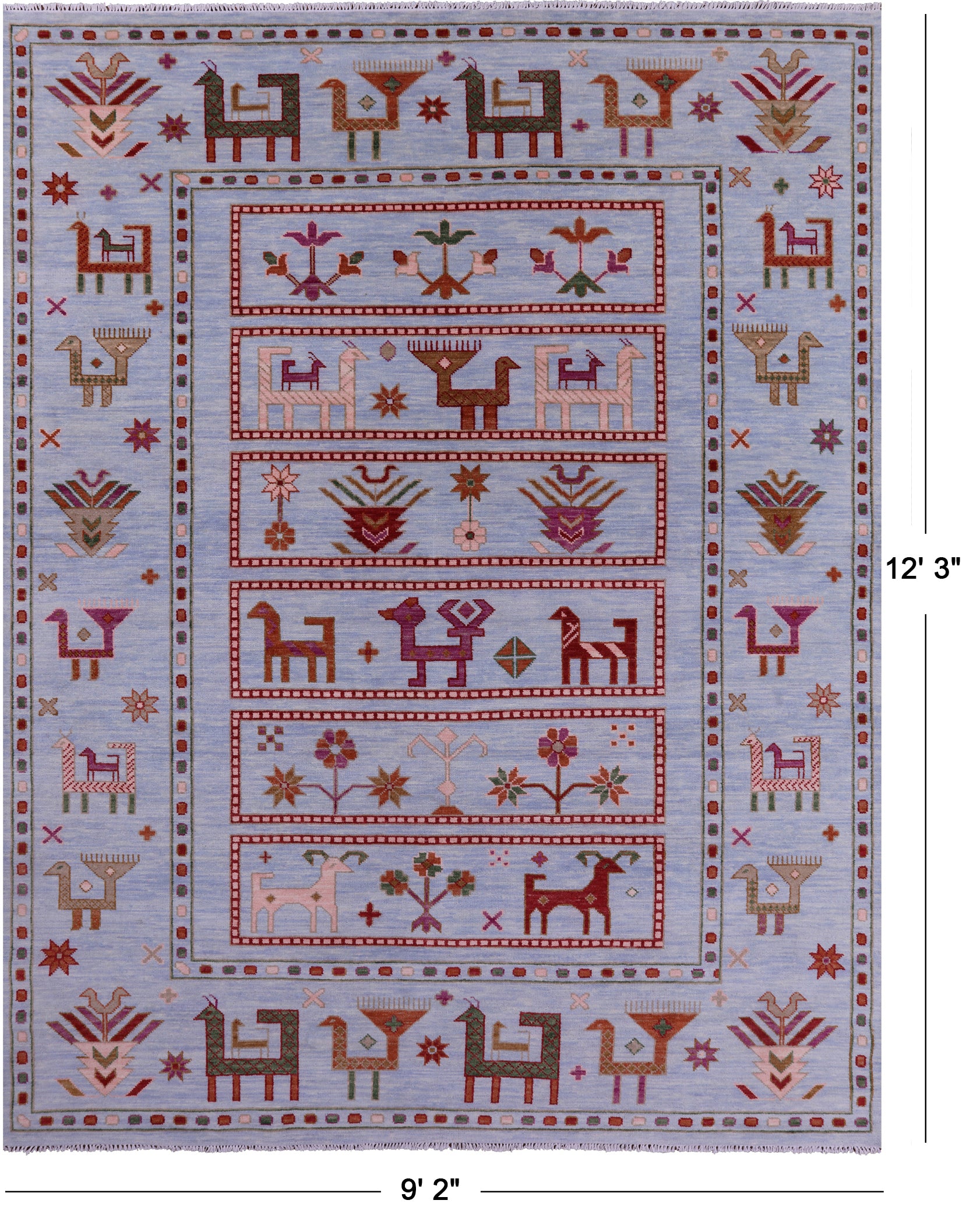 Blue Tribal Persian Gabbeh Handmade Wool Rug - 9' 2" X 12' 3" - Golden Nile